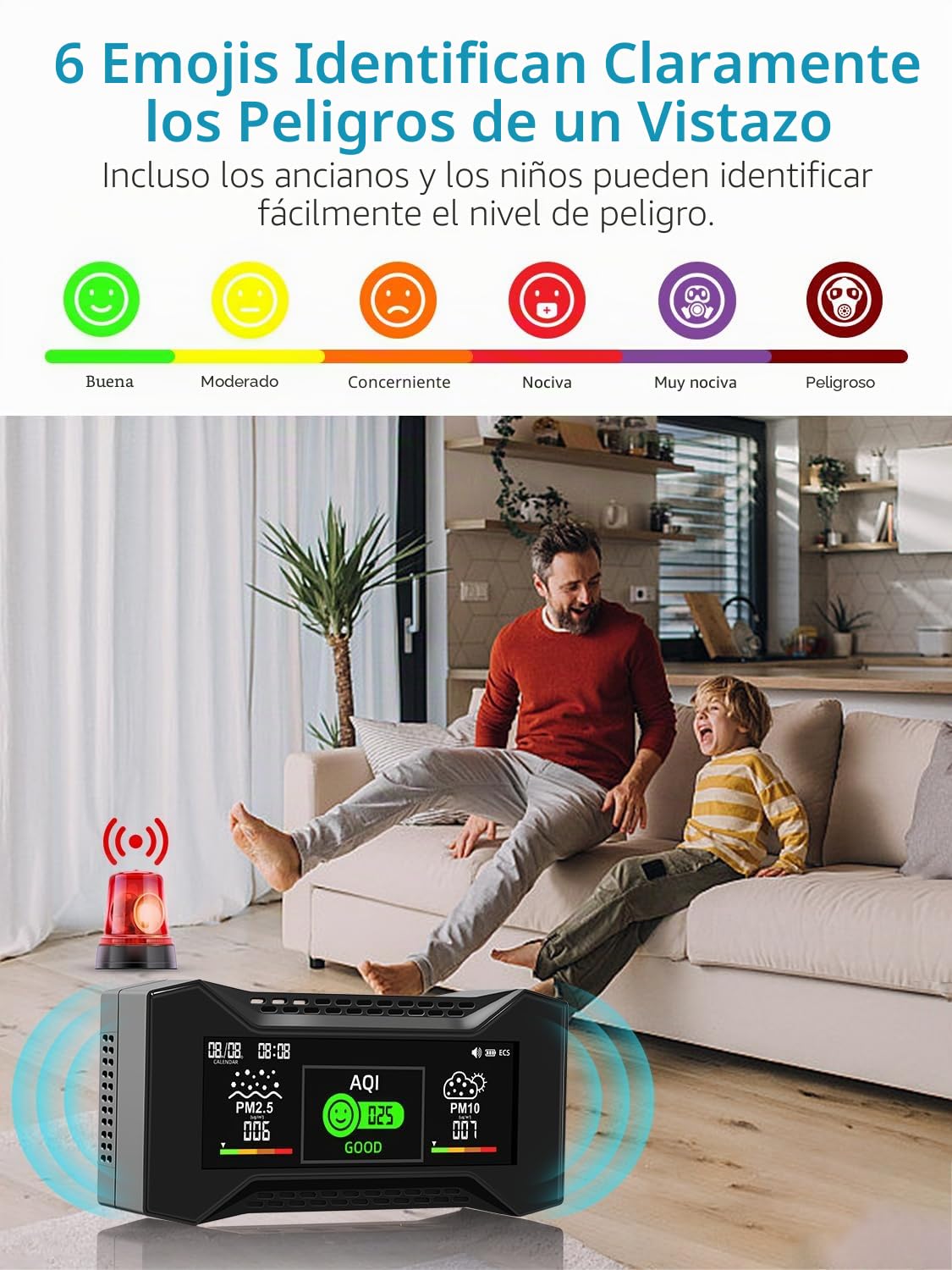 CF-20 Monitor de Calidad del Aire Profesional 10 en 1, Sensor preciso de CO2 y PM2.5, alertas Inteligentes de AQI, medidor de Calidad del Aire Interior Recargable para oficinas y Espacios comerciales