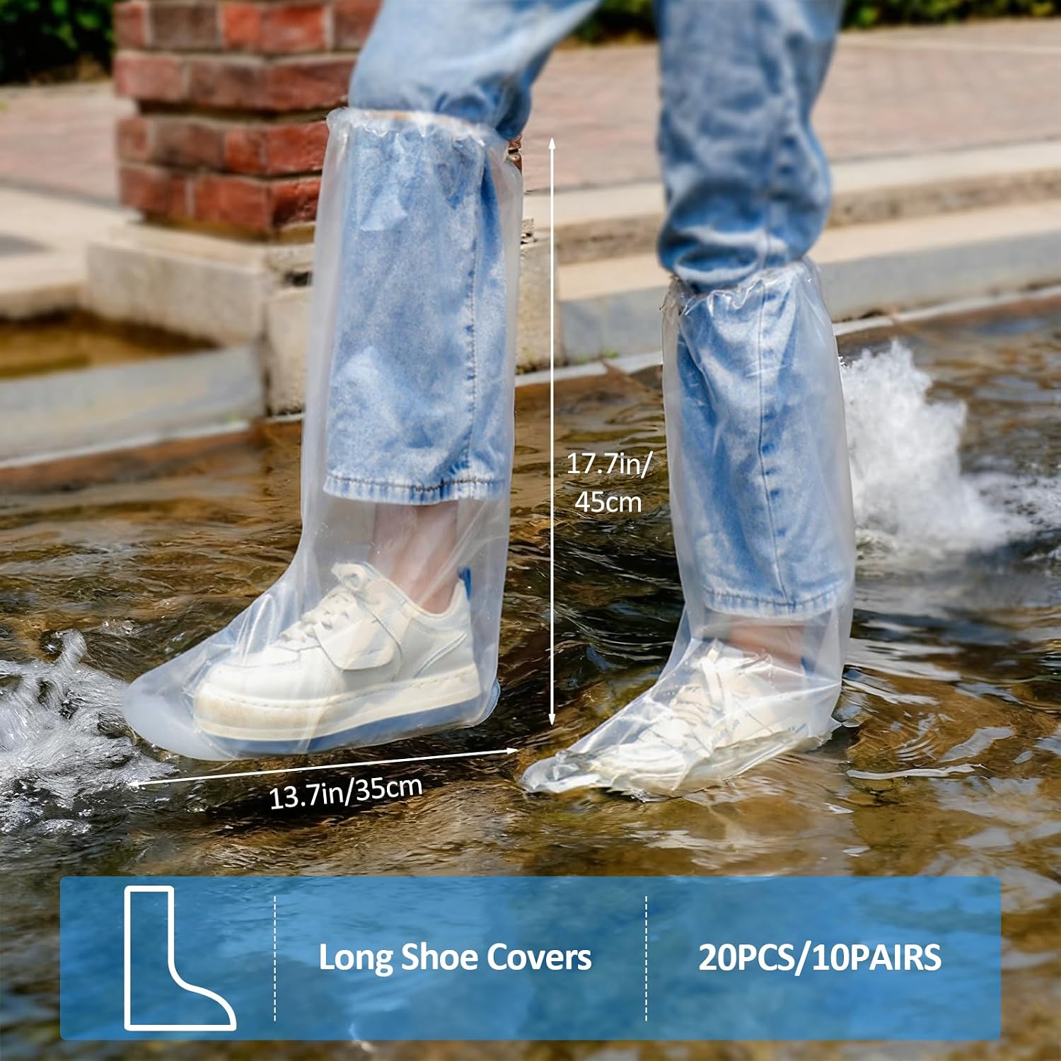 20PCS (10 Pairs) Disposable Shoe Covers, Waterproof Plastic Boot Covers for Rain, Transparent Overshoes for Men Women Outdoor Protection (Long Transparent)