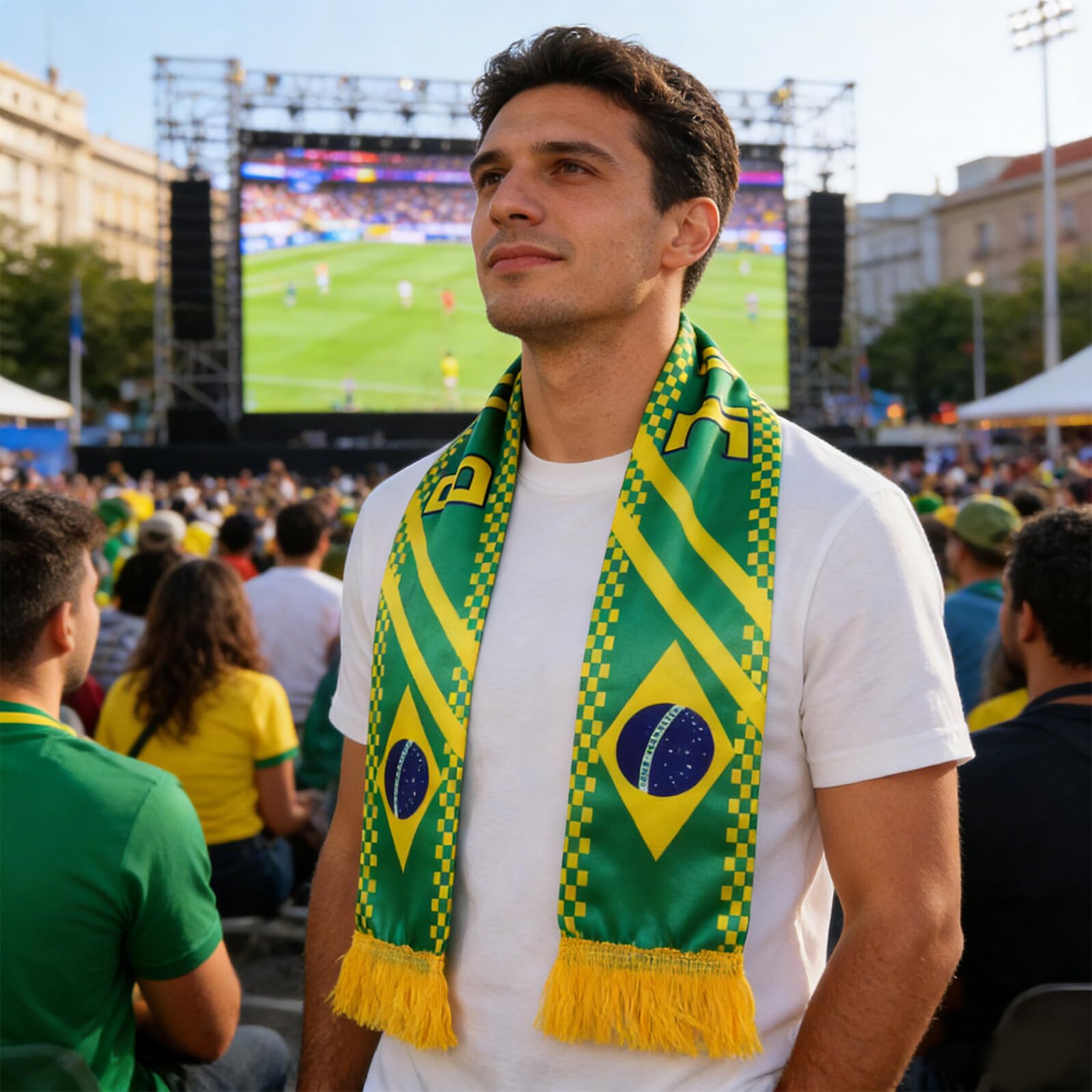 HEMOTON Sciarpa da Tifoso di Calcio Nazionale in Poliestere 53x13 Cm con Motivo Bandiera Brasile, Leggera e Resistente, per Eventi Sportivi e Supporto Squadre Calcio