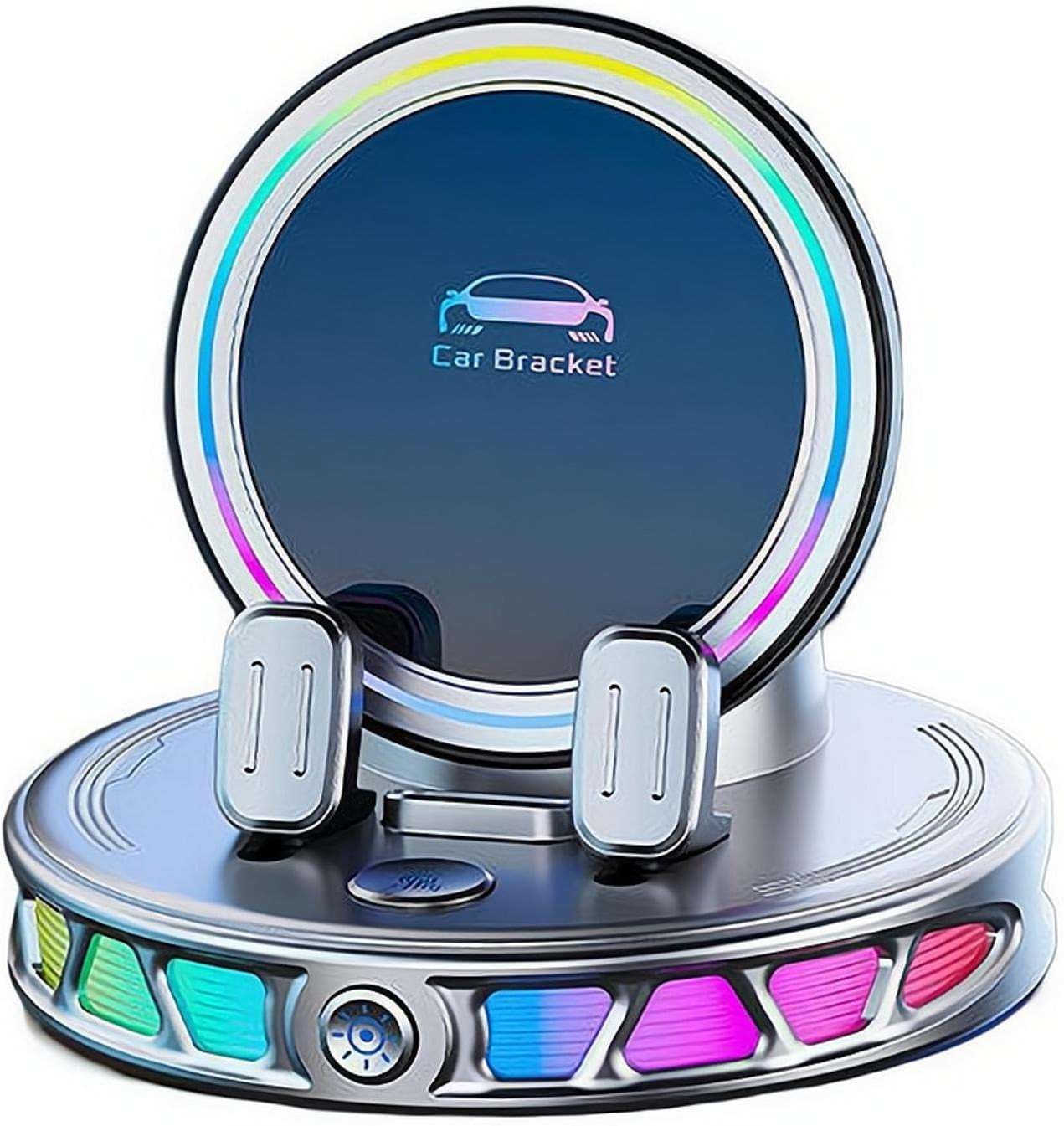 Car Mount Charger with 7-Color RGB Ambient Light, Suction Cup Phone Stand, 360° Rotation, Auto-Clamping Wireless Charging Phones Holder for Cars, Phone (Silvery)