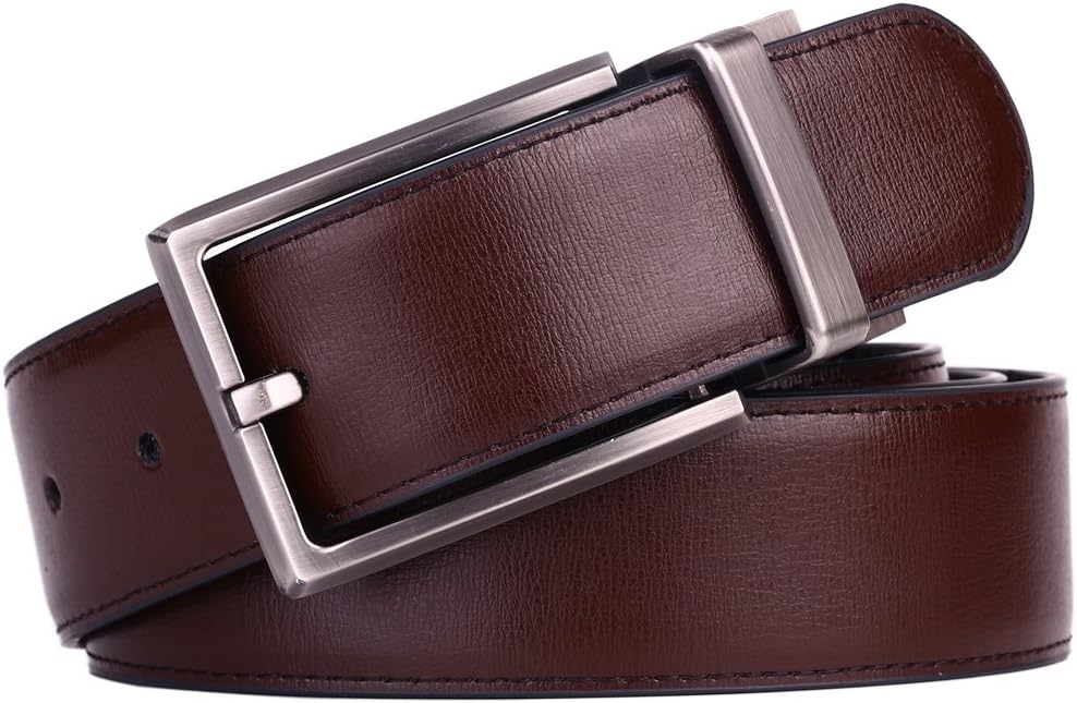 beltox fine Men's Dress Belt Leather Reversible 1.25" Wide Rotated Buckle Gift Box - Image 4