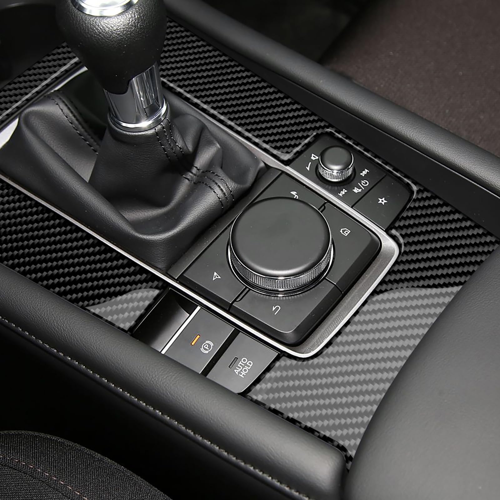KUNGKIC Für Mazda 3 BP Axela 2019-2024 Zubehör Kohlefaser Auto Schalttafel Abdeckung Getrieberahmen Aufkleber Gangschaltung Paneel Innenbereich Dekorative Accessories (Schaltgetriebe, Schwarz)