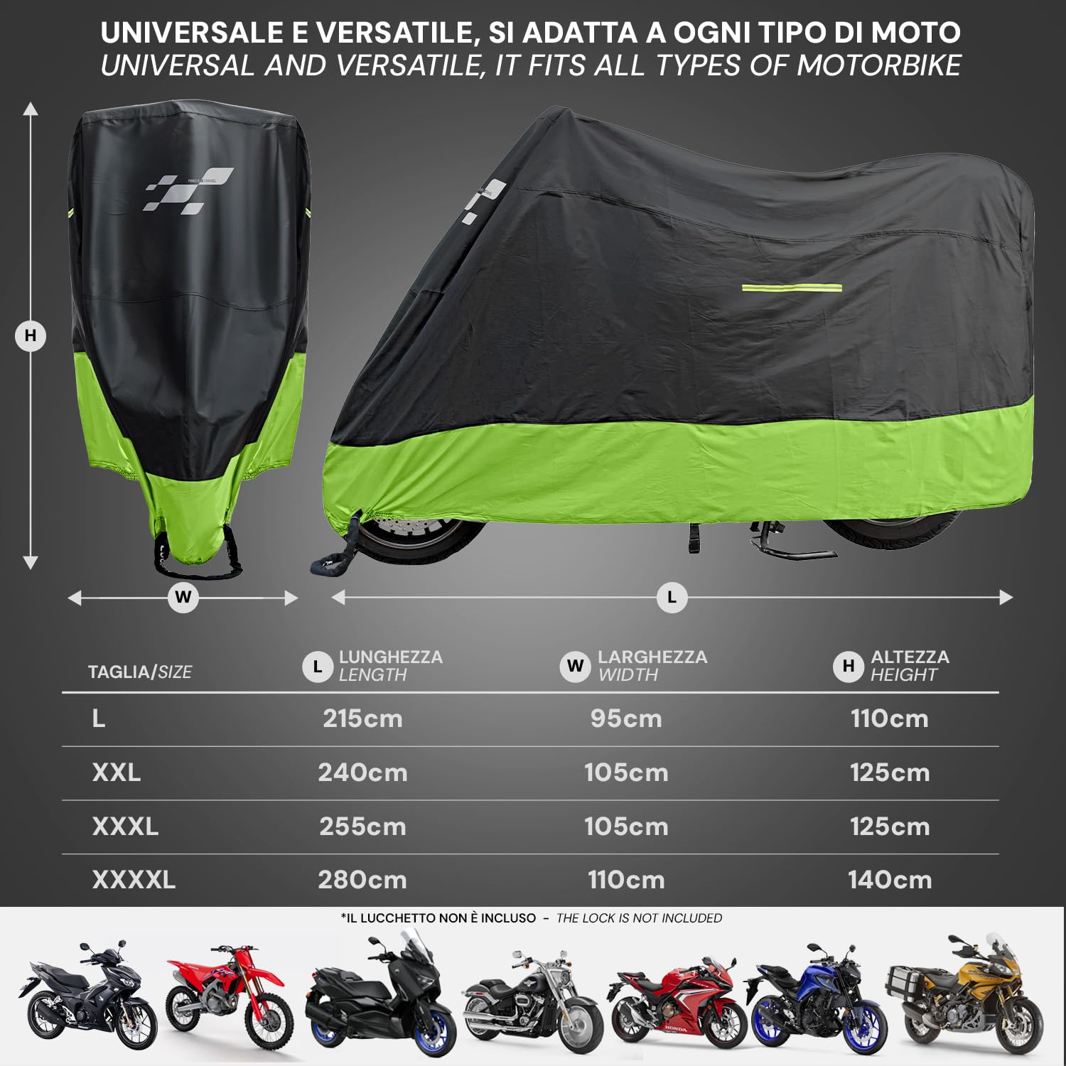 PERLETTI Funda Moto Interior Resistente al Agua - Cubre Scooter Motocicleta Protector Rayos UV Polvo Humedad Insertos Reflectantes - Capa Moto con Doble Correa Antiviento (240x105x125)