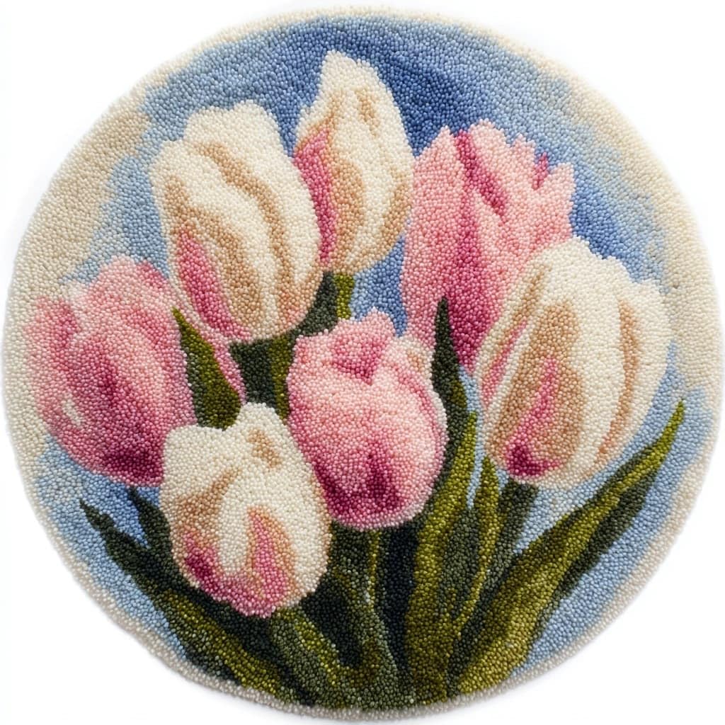 AMBATTERY Round Shape Latch Hook Kits for Adults,Tulip Flowers