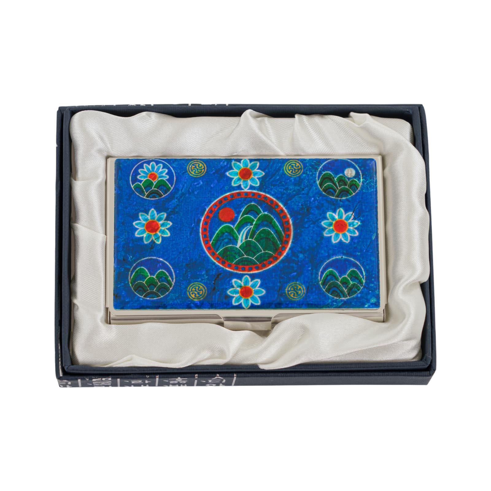 February Mountain Mother of Pearl Business Card Case - Korea Traditional Gifts, Slim Metal Holder for Business &amp; Credit Cards, Pocket-Sized Purse Wallet (Five Peaks)