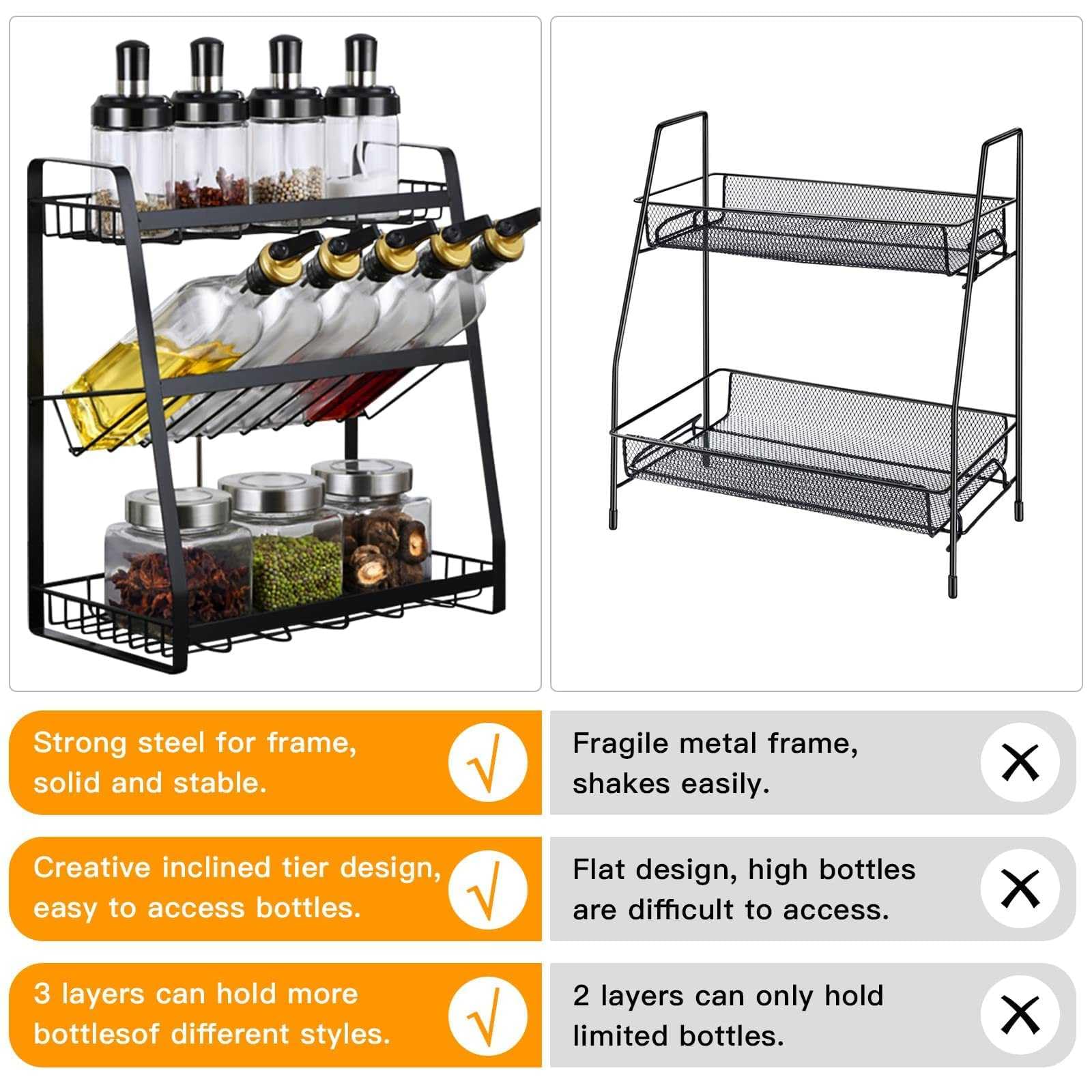 Estante de condimentos para encimera de cocina, estante de especias de 3 niveles, organizador y almacenamiento de especias de cocina, moderno organizador de condimentos para encimera,