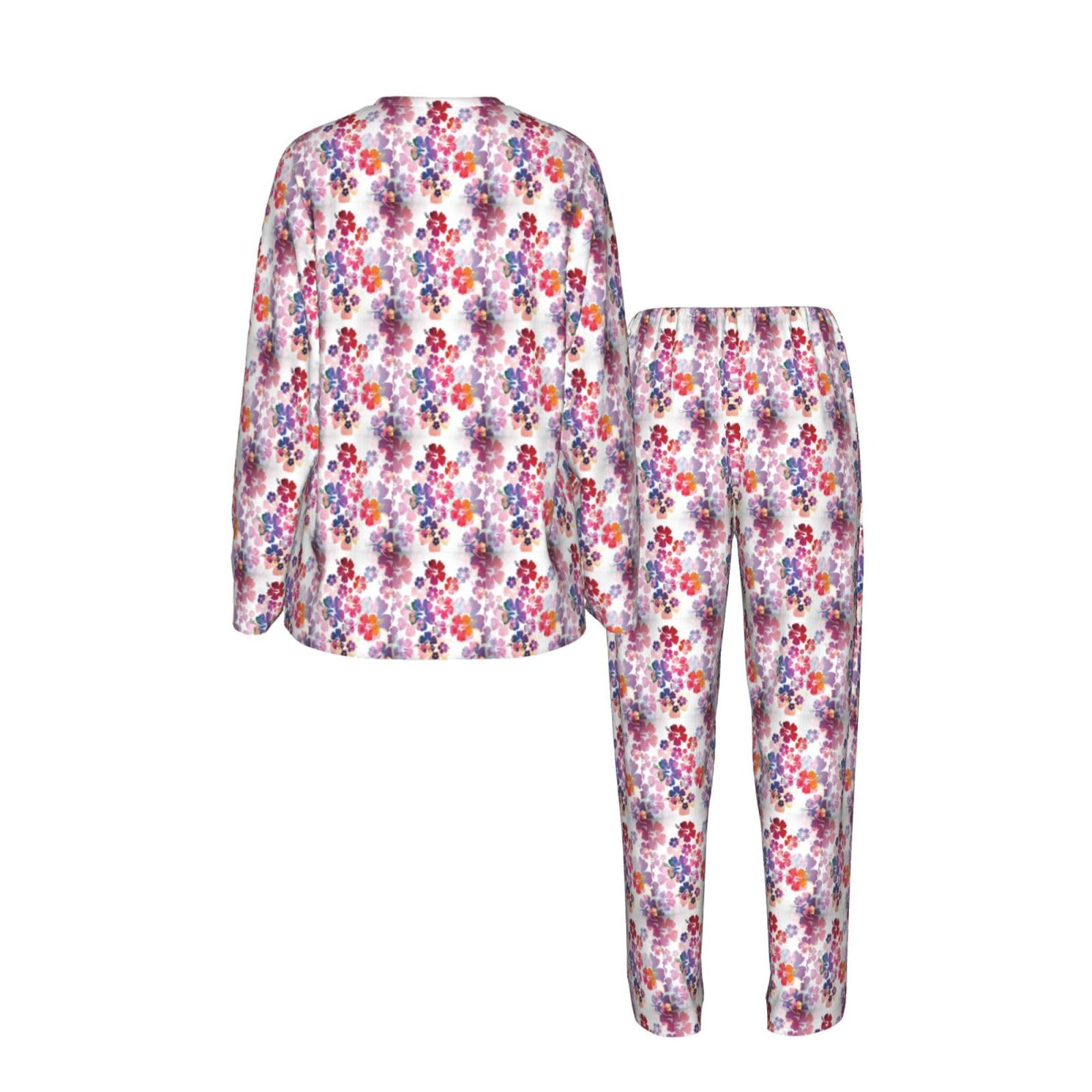 Pigiama da donna con stampa floreale hawaiana a maniche lunghe abbinato morbido elastico coulisse casual Daywear