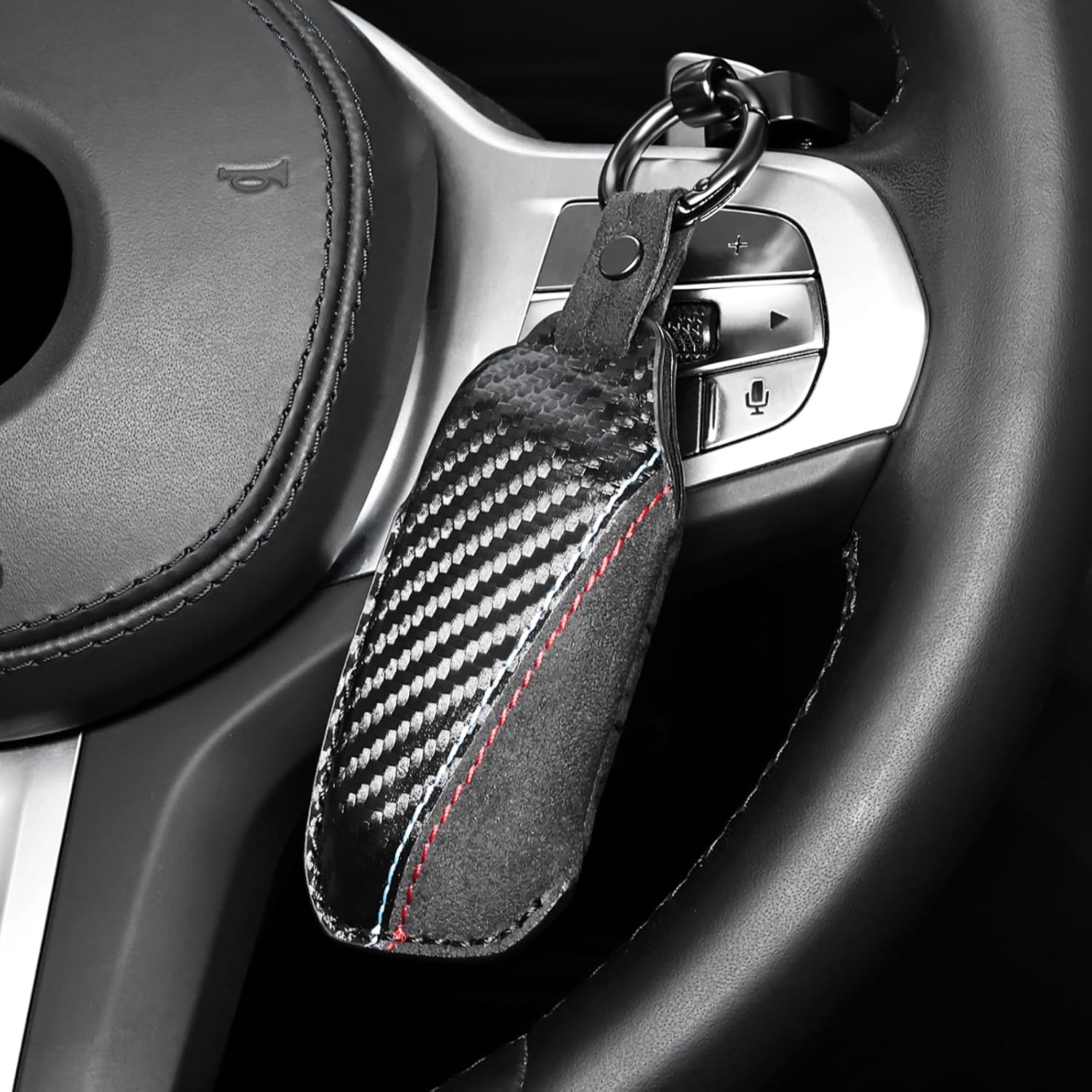 BETTERHUMZ Leather Key Case for BMW X1 X3 X5 X7 25Li 525Li 735Li Keychain Protector Cover Metal Hook Car Molding Components
