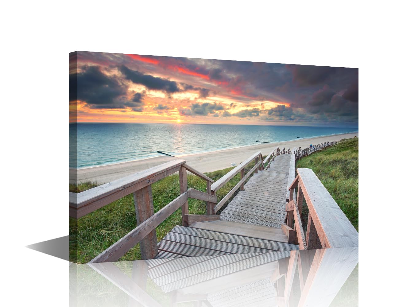 Framed Canvas Wall Art for Living Room Wall Decor for Bedroom Modern Office Decor Wooden Path to the Ocean Landscape Painting Prints Artwork Seascape Hang Pictures Home Decor 18x12 inch
