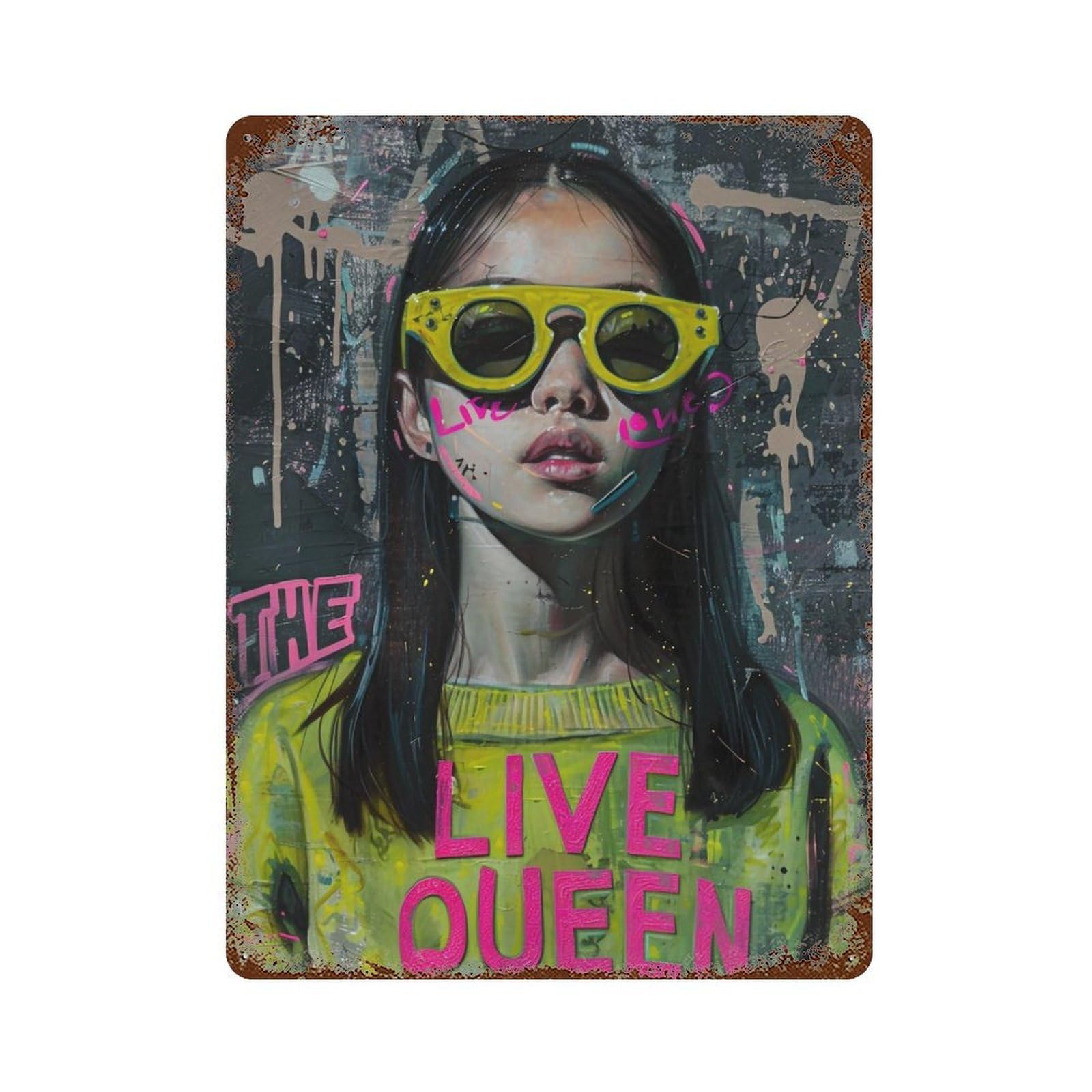 YHGERTKU Neon Green Sweater Punk Girl Portrait 01 Wall Art Retro Iron Vintage Metal Tin Sign Poster Modern Decor for Living Rooms Gift 40x30cm