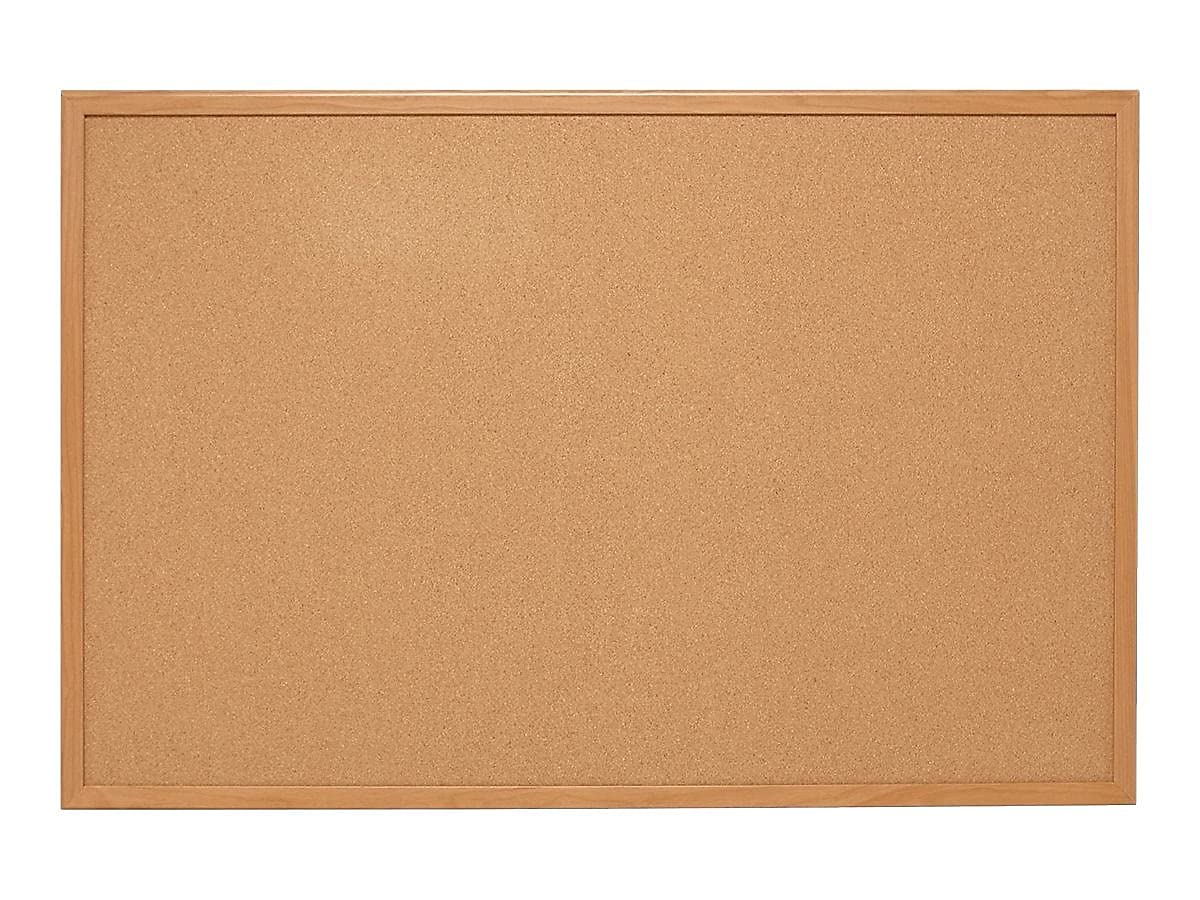 Staples 1682316 Standard Cork Bulletin Board Oak Finish Frame 3Ft W X 2Ft H