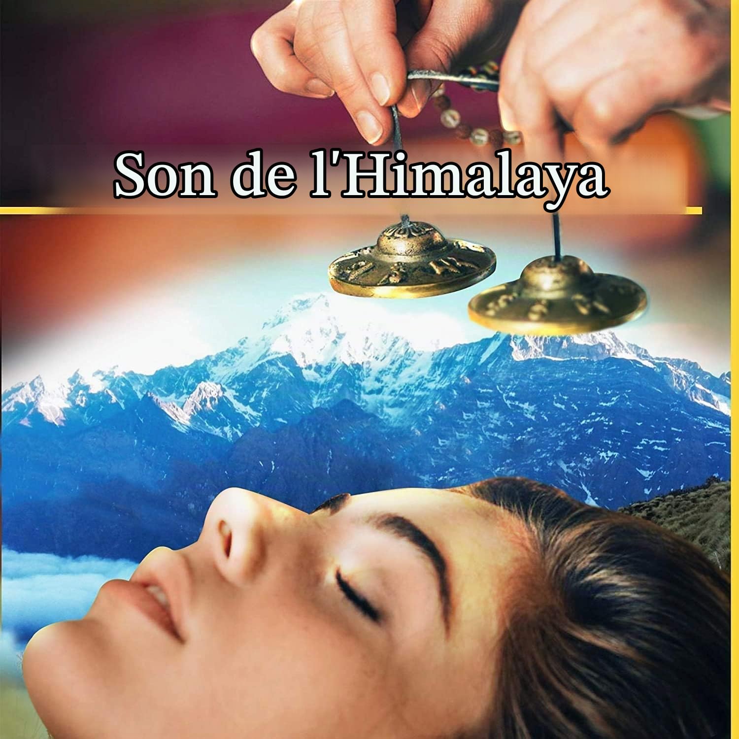 Tingsha Tibétain,Conque Tibétaine,Tingsha Cymbales,Cymbales Tibétaines,Cloche Tibétaine,Carillons Cloches,Mantra-Om Mane Padme Hum(petit,laiton) (A)