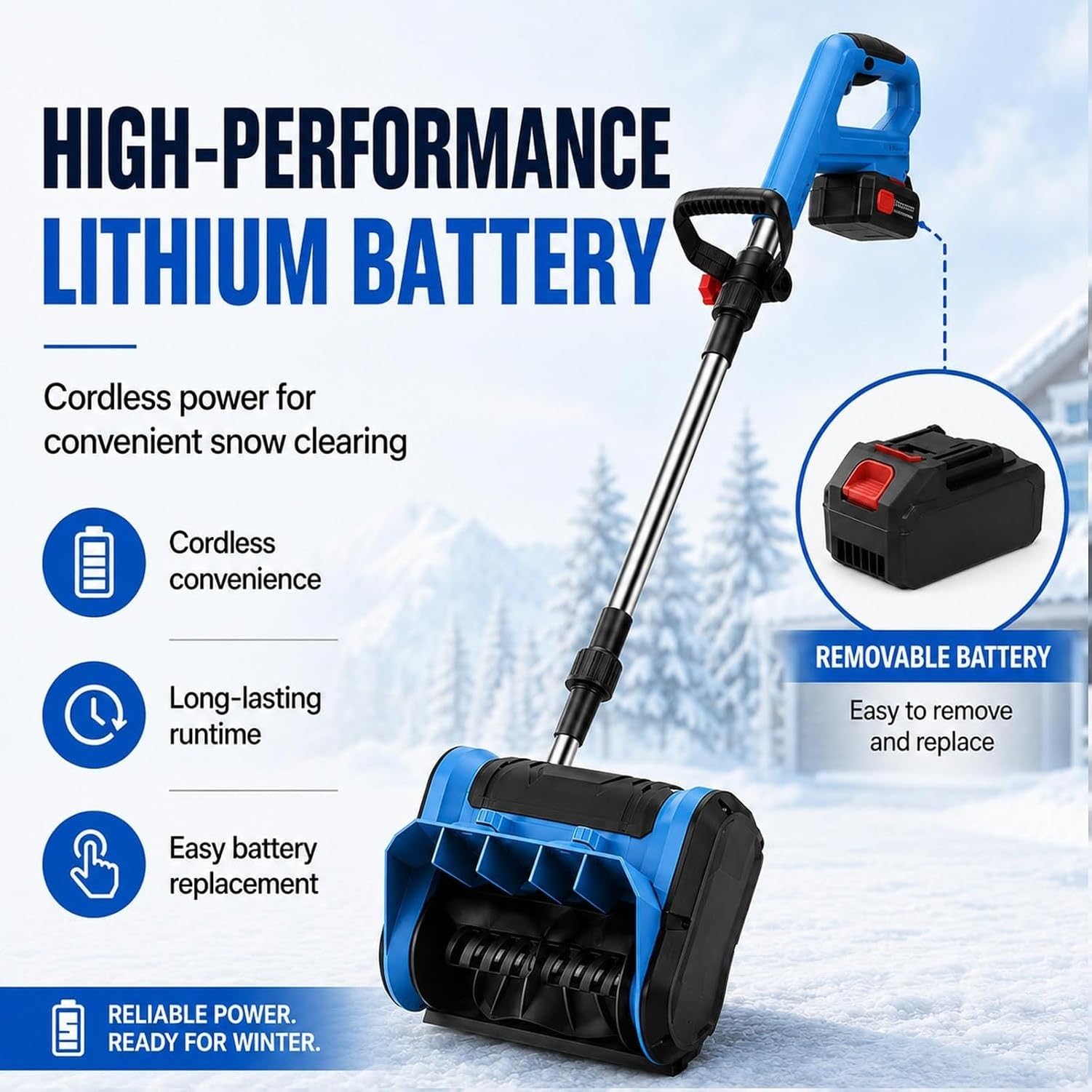 Pala de Nieve sin Cable Recargable 49 cm de Ancho, Twobatteries