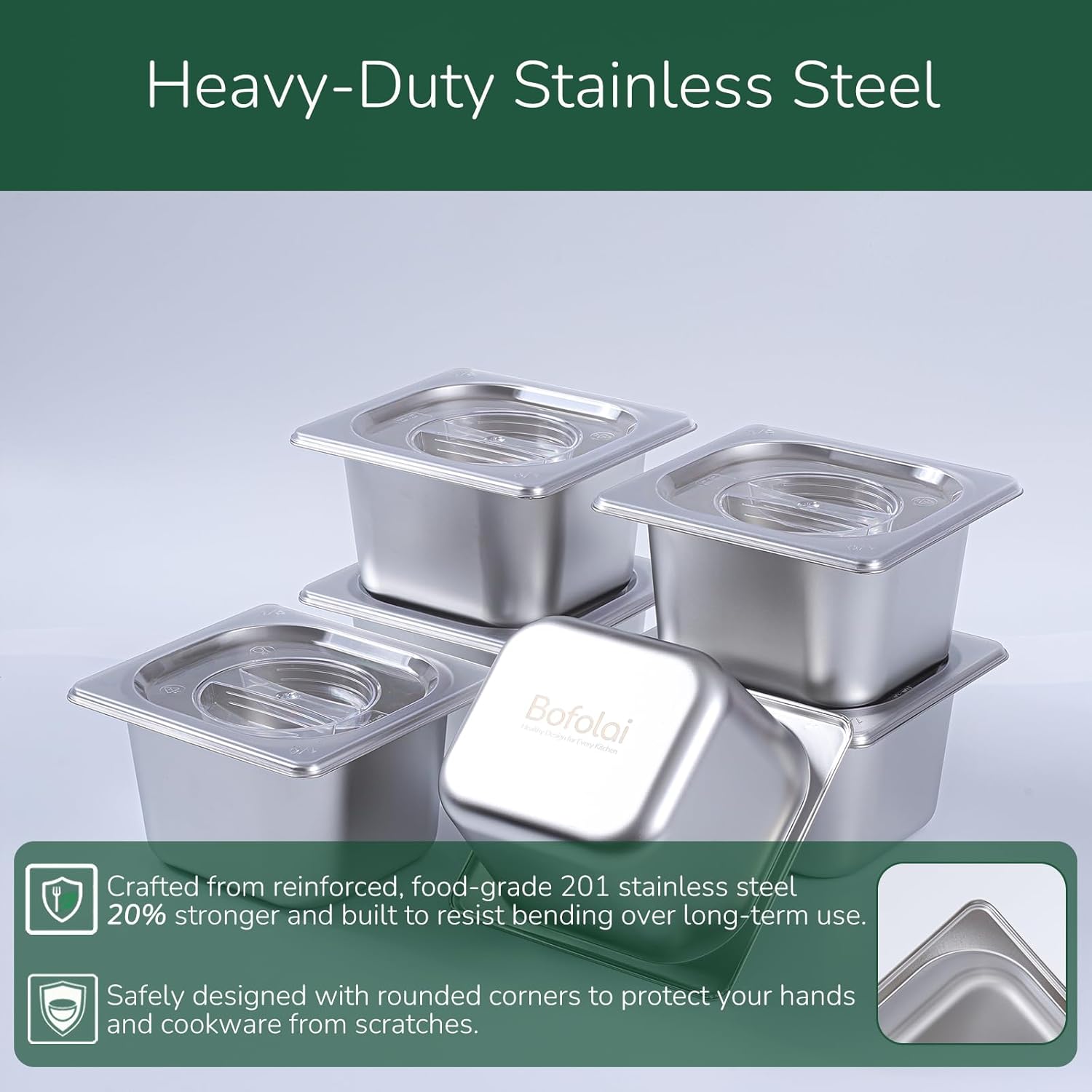 6 Pack Stainless Steam Hotel Pan with Lid, 1/6 Size x 4 Inch Deep Table Steam Pan Restaurant Supplies Reusable Anti Rust Catering Storage for Home, Buffet,Party, Restaurant, Hotel - Image 2