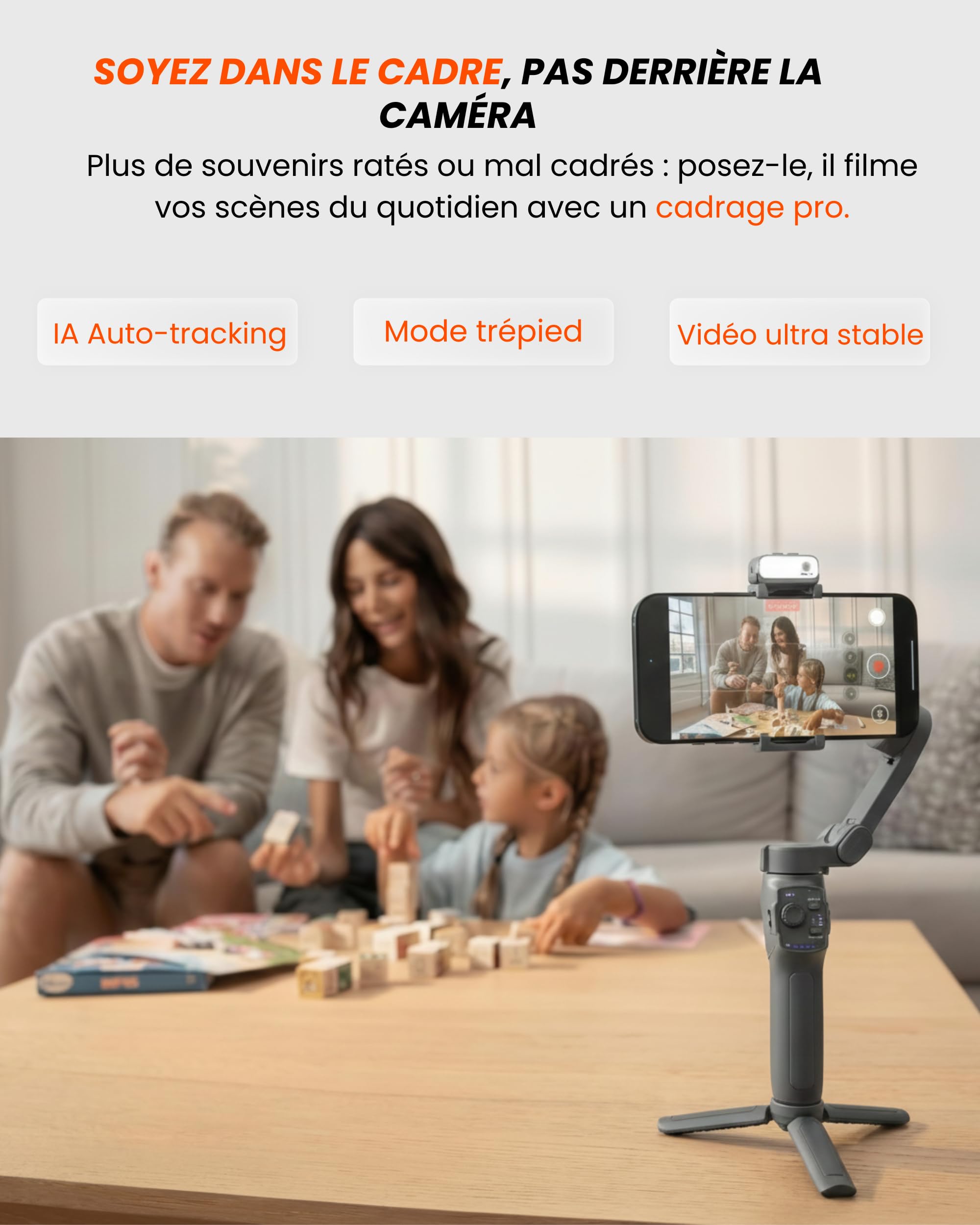 Studio Pro – Stabilisateur Smartphone 3 Axes avec Suivi IA, Éclairage LED, Micro-Cravate, Trépied Intégré & Batterie 13H | Gimbal compatible avec Iphone telephone Android | Kit Créateurs & Pros