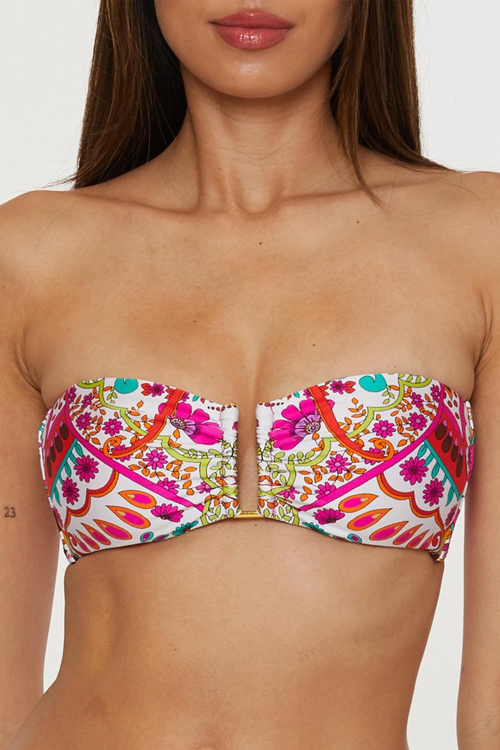 Trina Turk Women's Hawaiian Garden Bandeau Bikini Top, Floral Print, Adjustable, Tie Back, Swimwear Separates - Image 4