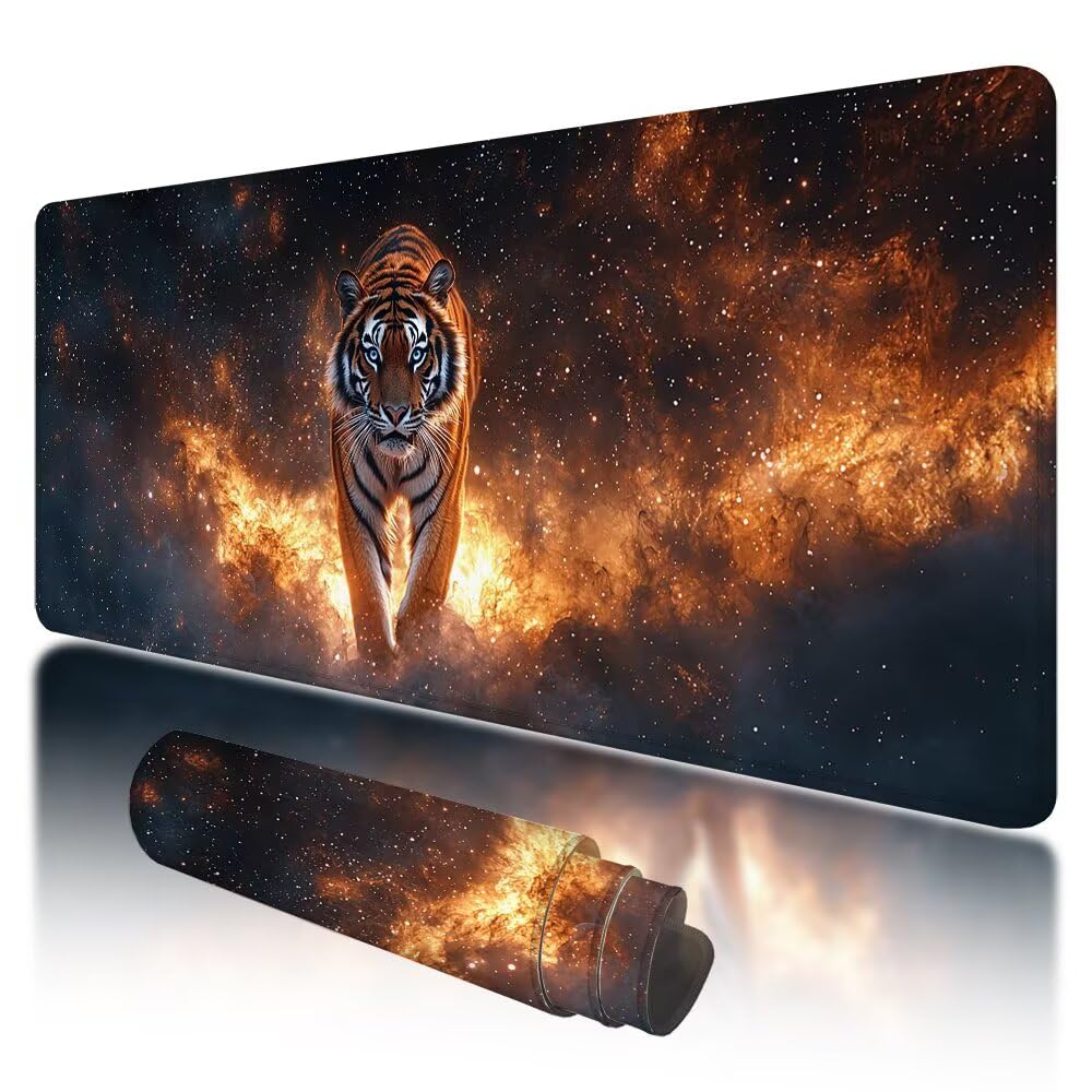 Podkładka pod mysz do gier, duża podkładka pod mysz XXL 1000 x 500 x 3 mm fantazyjna podkładka pod mysz do gier z przeszytymi krawędziami, podkładka pod mysz do gier XXL wodoodporny tygrys