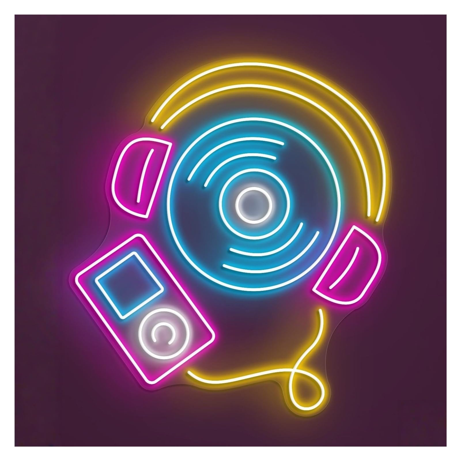 Hanging Art Neon Signs DJ Headphone Neon Sign, Suitable For Dance Studio Decor With Brightness Adjustable 55cm