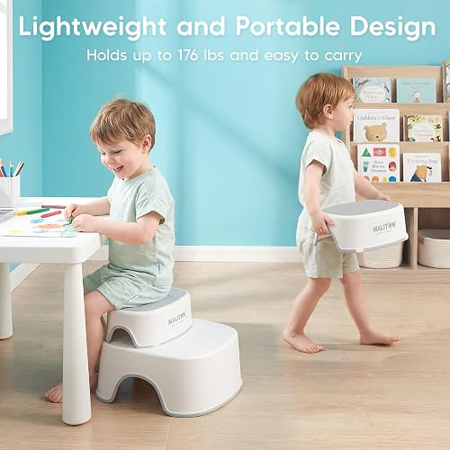 Maliton Riduttore WC Bambini, Design anatomico, Imbottitura morbida rimovibile, Sedile per Vasino con Sgabello (Un Vasino+Due Sgabelli per Bambini), Grigio - 5