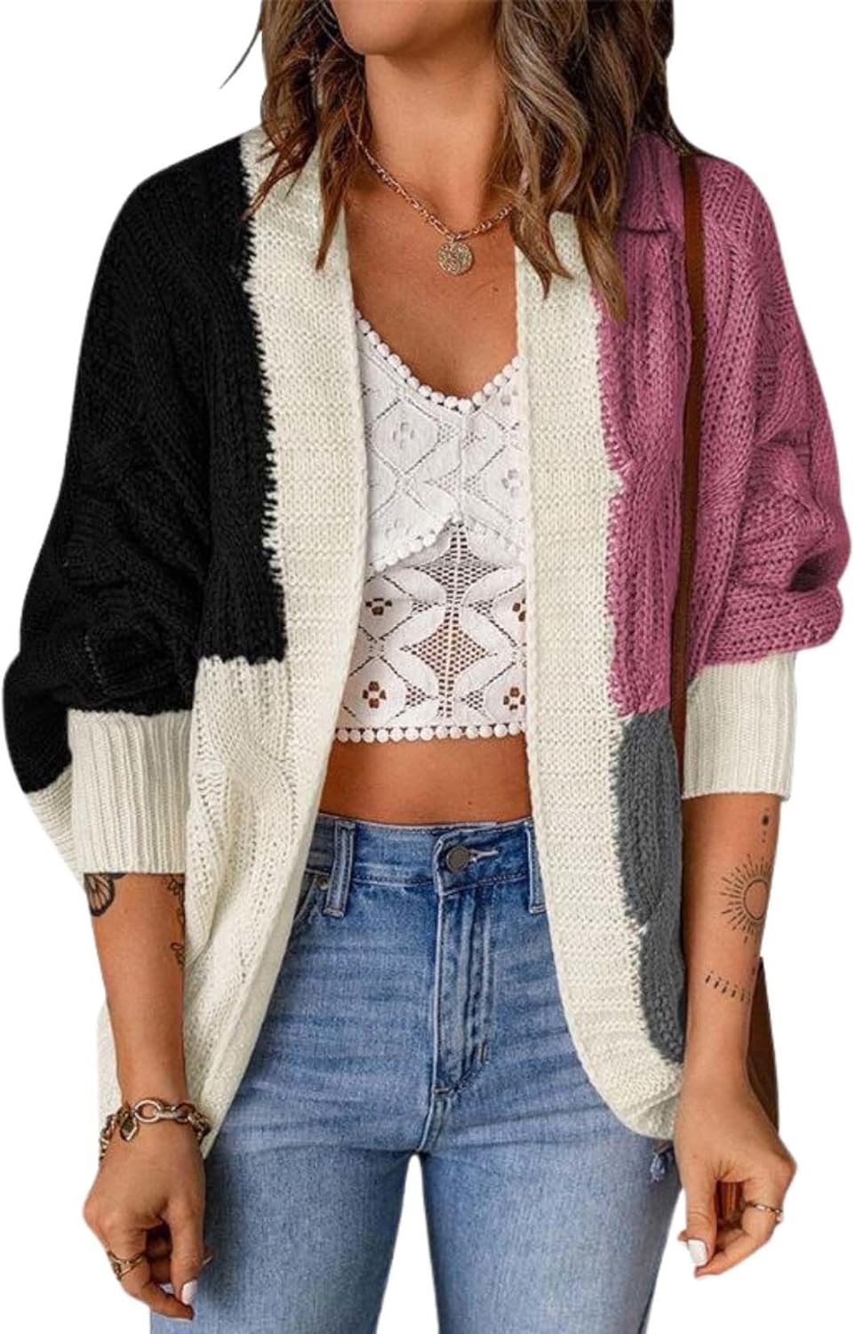 Womens Colorblocking Cardigan Feel Cozy Thick Knit Sweater Keep Warm and Fashionable in Autumn and Winter Season