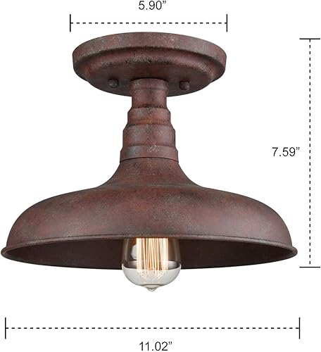 Miniatura 2 de DANSEER Iluminación Vintage Retro Rustic Metal Granero Semi Flush Mount Lámpara de techo con acabado óxido
