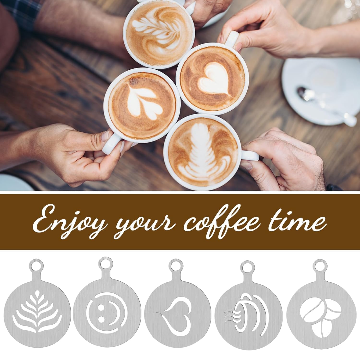 5 sztuk szablonów do kawy ze stali nierdzewnej Cappuccino Barista szablony do dekoracji kakao akcesoria do kawy DIY szablony artystyczne kawa cappuccino