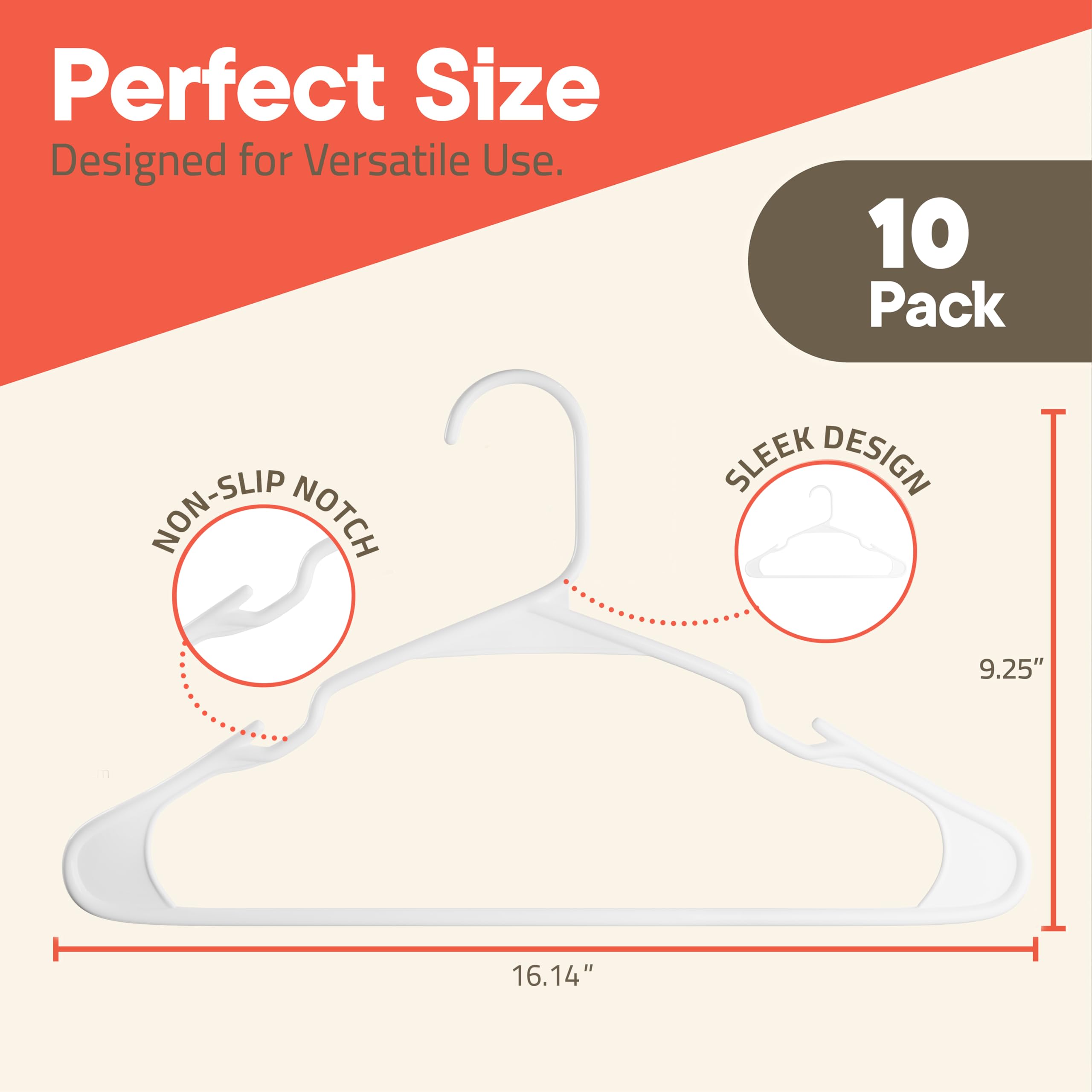 White Plastic Hangers 10 Pack Heavy-Duty Plastic Hangers Slim and Space-Saving Hangers, Durable and Lightweight PP Hangers with Non-Slip Shoulder Notches for Slip Dresses, Suits, Jackets & Camisoles - Image 2