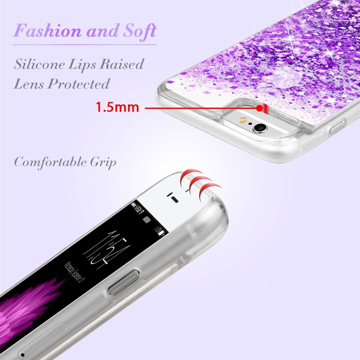 Caka iPhone 6 Plus 6S Plus Case, iPhone 7 Plus Glitter Case for Girls Flowing Liquid Floating Luxury Bling Sparkle Soft TPU Case for iPhone 6 Plus 6S Plus 7 Plus 8 Plus (5.5 inch) (Purple)