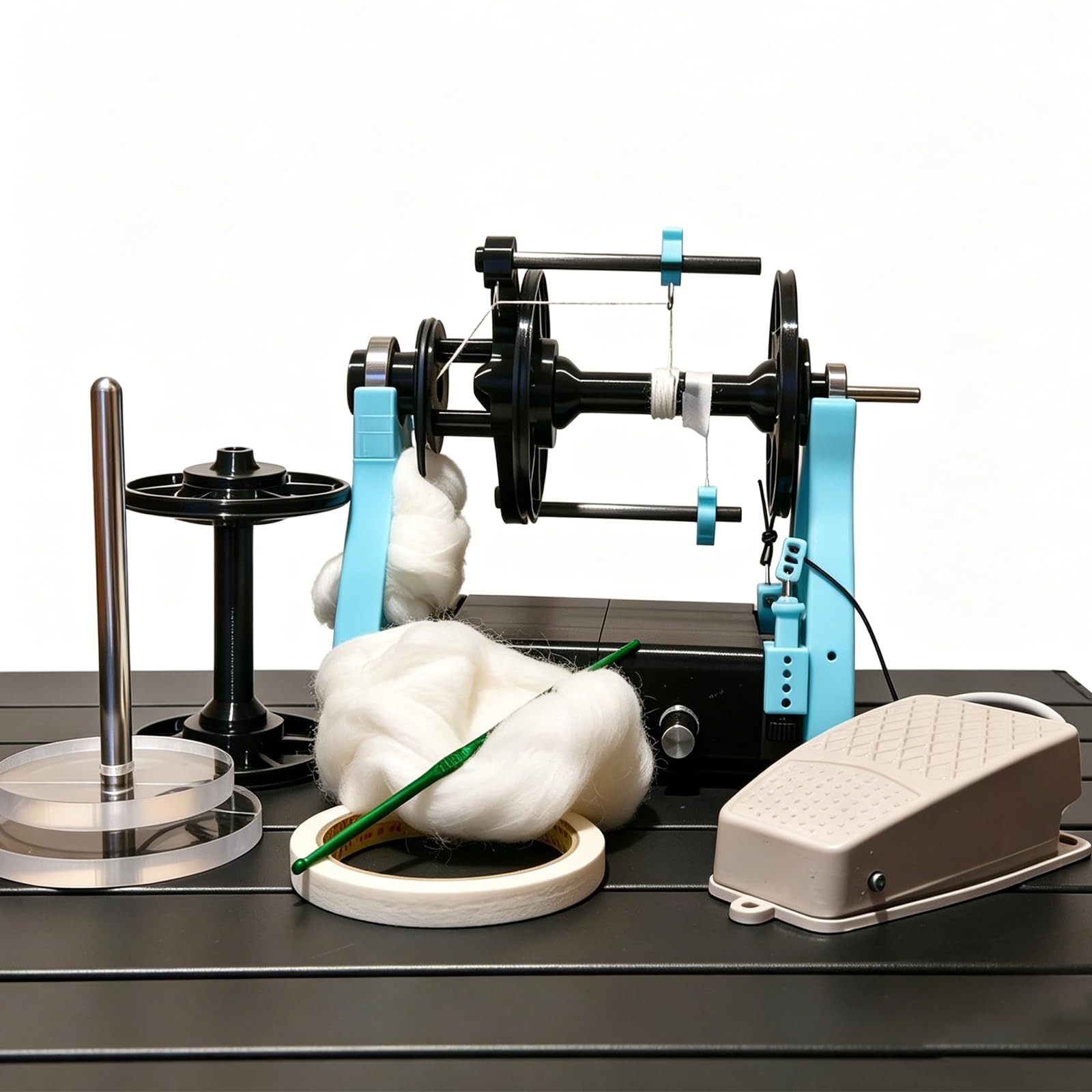 Kit ruota rotante elettrica, macchina per filatura in fibra compatta con velocità regolabile, marcia avanti e indietro per lana, filato e fibre varie