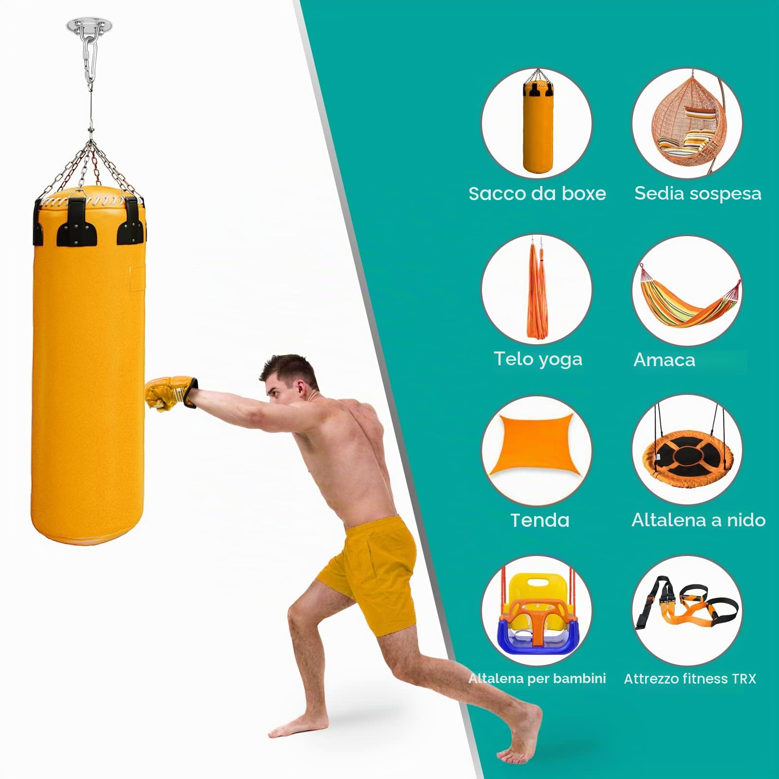 Gancio da soffitto, staffa da soffitto per sacco da boxe in acciaio inossidabile fino a 400 kg, gancio da soffitto resistente per amaca da sedia sospesa, sacco da boxe, trainer per imbracatura