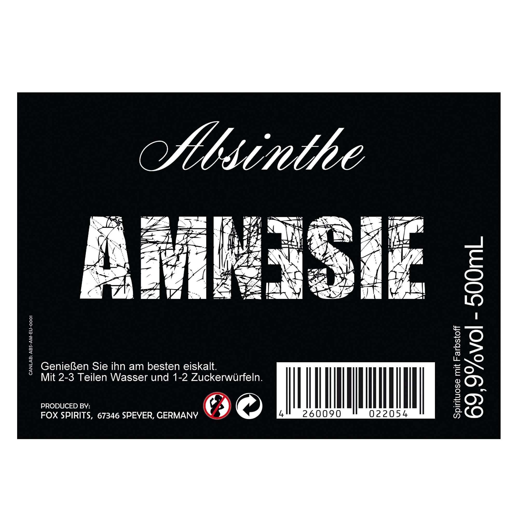 3x "Amnesie" Absinthe - 0,5l - 69,9% alc. Vol. - Totenkopfflasche - Green Head Absinthe