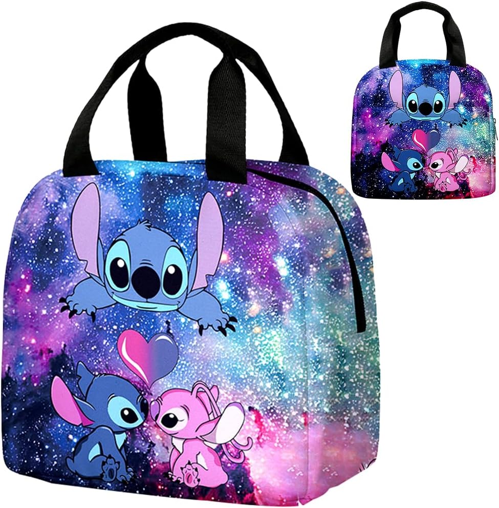 FISAPBXC Stitch Lunch Box Bag, Stitch Lunch Sulation Bag Tote Bag for Kids Reusable Lunch Bag Portable Lunch Box Food Storage Bag for School Travel Picnic Camping
