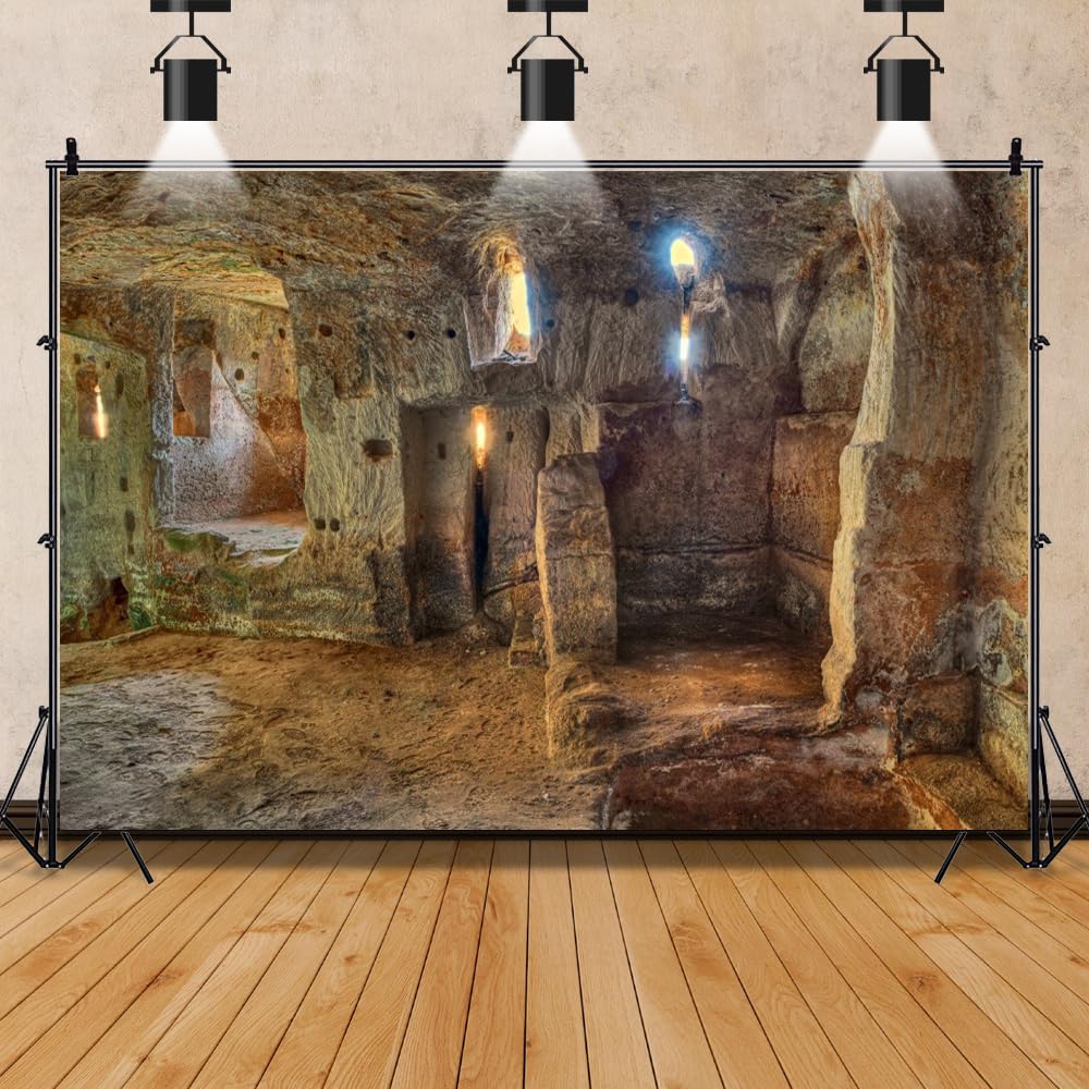 Leowefowa 10x8ft Vinyl Cave Backdrop - Stone Castle & Medieval Wall for Photography, Nativity & Bible Story Scenes
