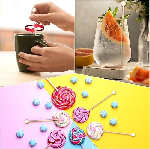 Miniatura 3 de Mozeat Lens 100 palitos de caramelo de roca con bola de madera de 6 pulgadas, palitos agitadores de bebidas de madera, palitos de madera para tartas