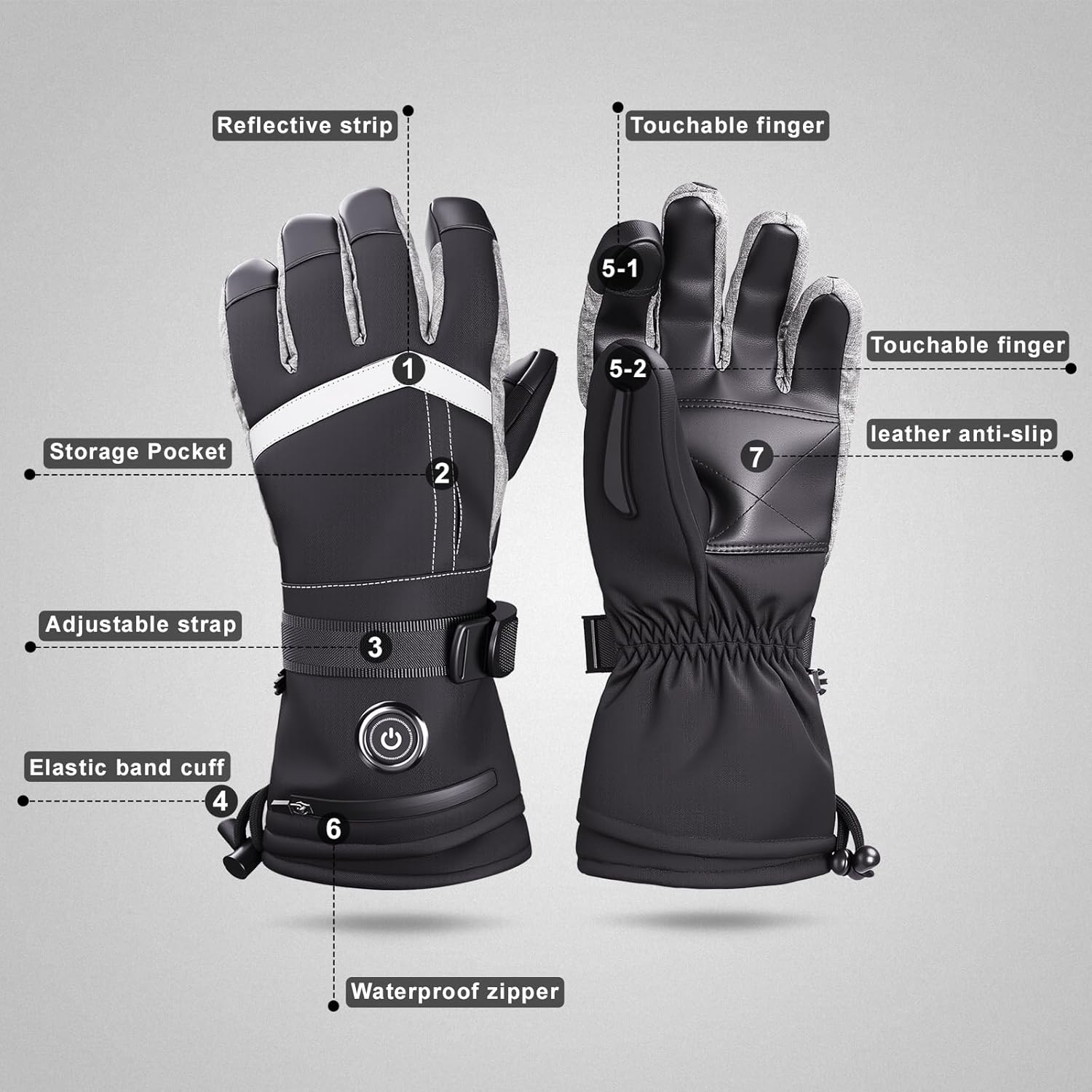 Heated Gloves for Women Youths, Rechargeable Electric Winter Leather Gloves with 3-Heat Settings, Waterproof & Windproof, Hand Warmer for Skiing Hiking Camping, Size L - Image 6