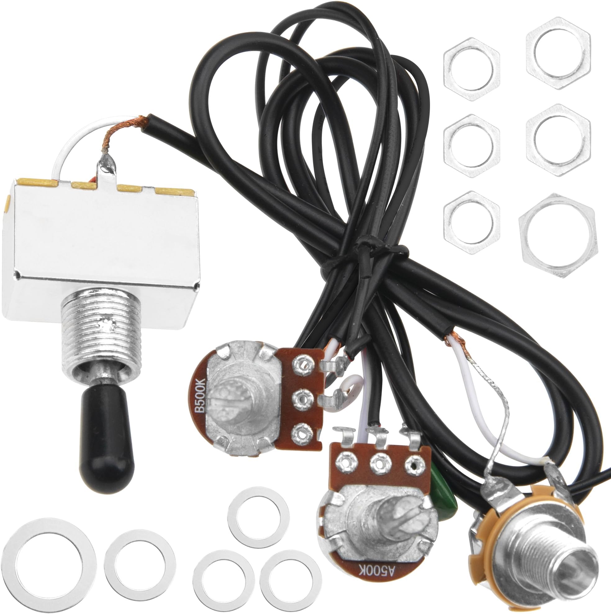 Electric Guitar Wiring Harness Prewired 3Way 1 Volume 1 Tone 3 Way Switch 1V1T 500K Pots Compatible with Les Paul LP Electric Guitar