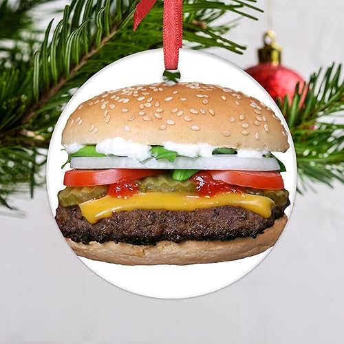 Miniatura 3 de Adornos de hamburguesa para árboles de Navidad, lindos adornos de Navidad de comida 2022, adornos colgantes, decoraciones de Navidad, conmemorativo,
