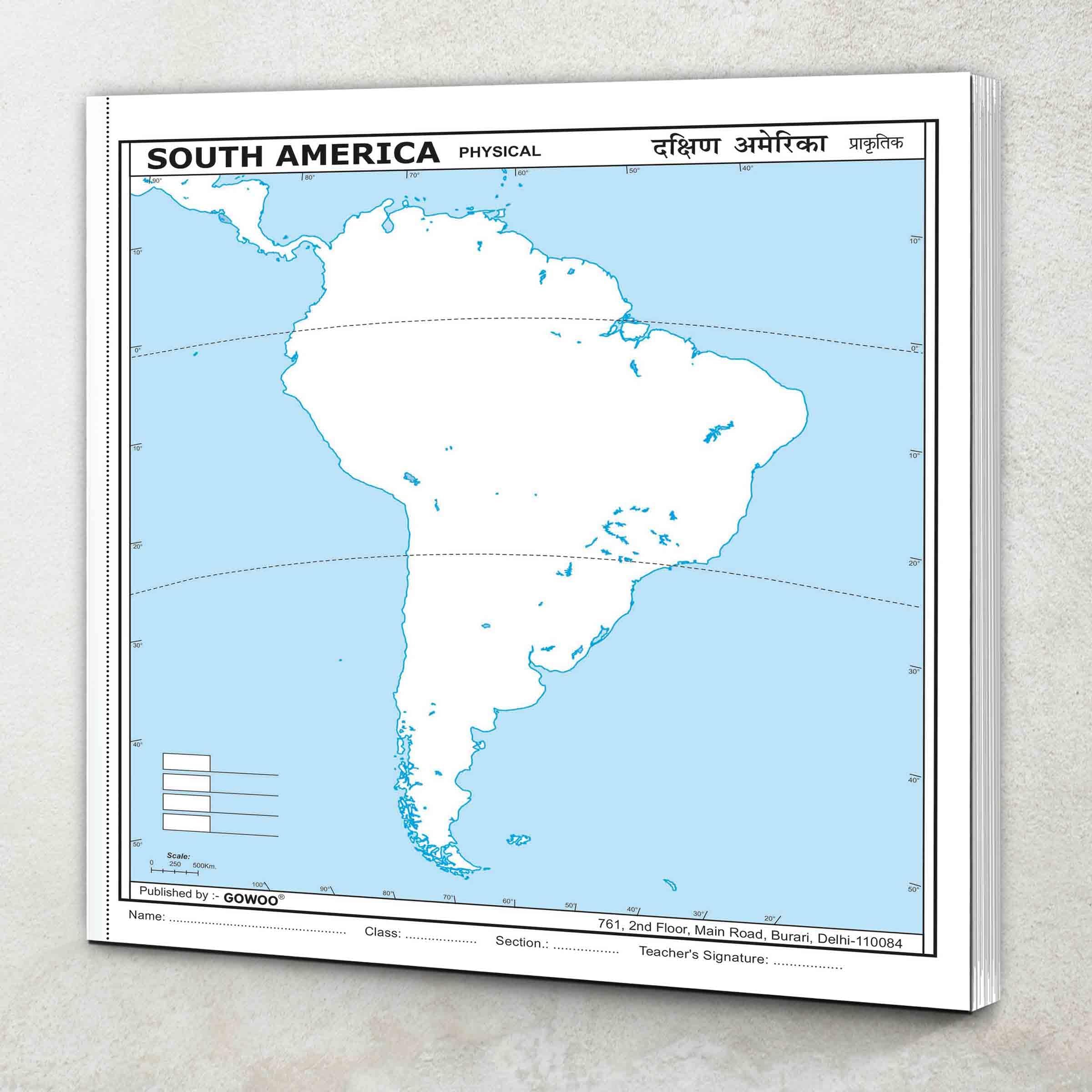 SMALL - 100 SOUTH AMERICA PHYSICAL OUTLINE MAP FOR SCHOOL|Physical outline map of South America