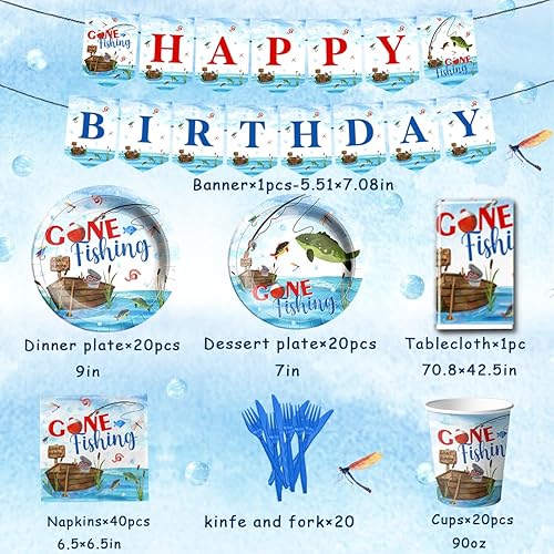 Miniatura 4 de 142 piezas de vajilla de pesca, decoración de fiesta de cumpleaños de pesca, mantel desechable con temática de pescador, platos, servilletas, tazas,