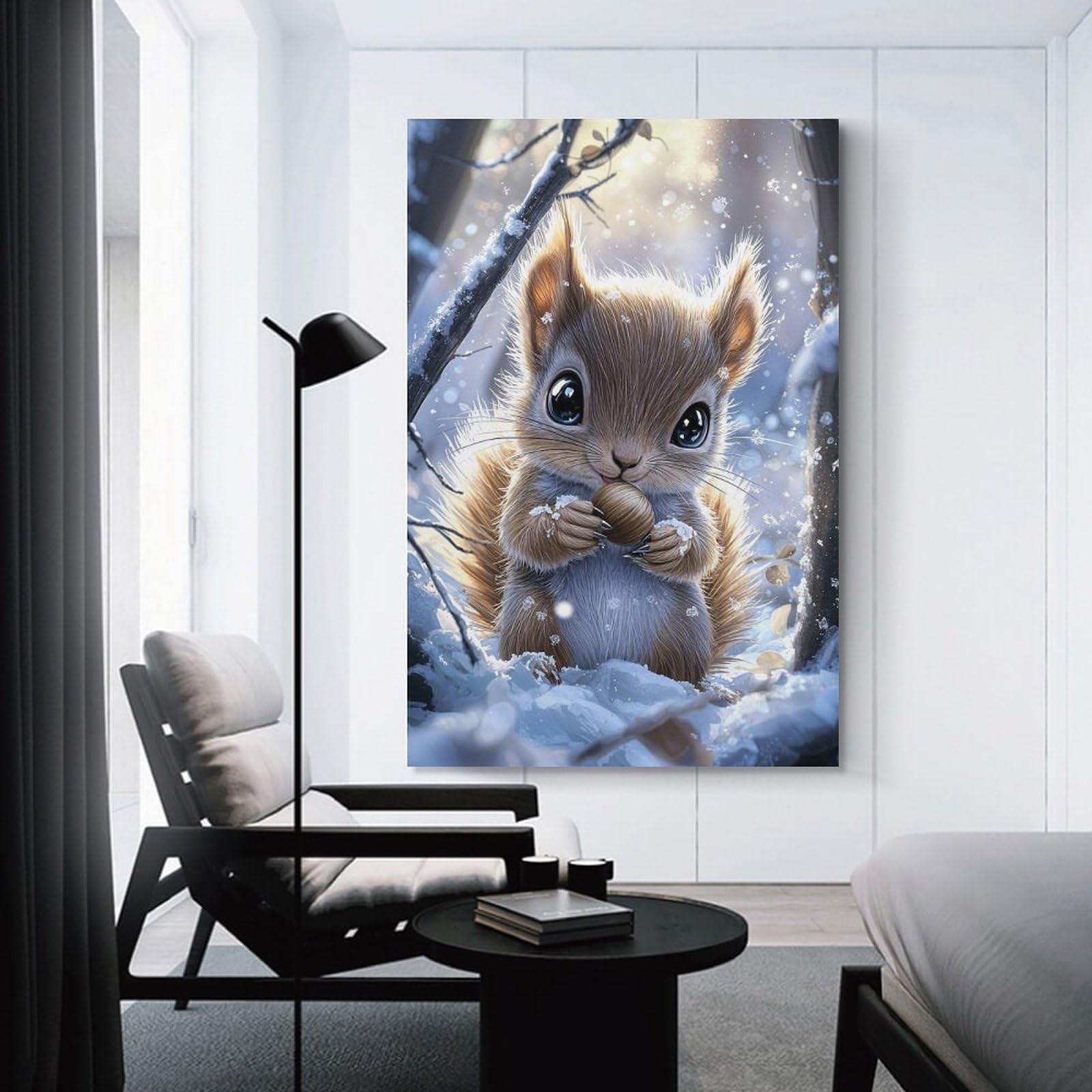 Junmoney Cute Squirrel in Winter Hanging Wall Art, 24x36inch(60x90cm), for Gallery Wall Decor And Room Displays, Home Wall Art for Statement Displays