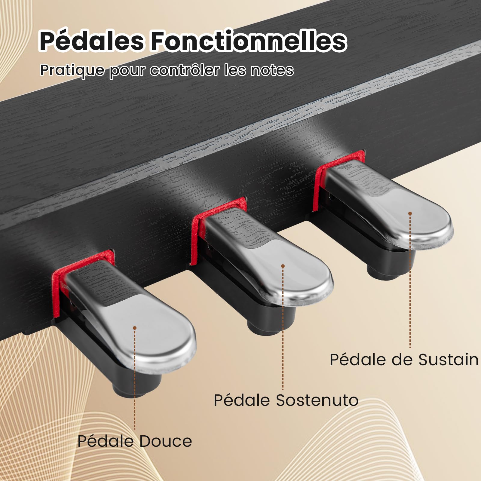 COSTWAY Piano Numérique 88 Touches, Clavier Piano Électrique Lesté avec Triple Pédales, Mode Double Clavier, USB MIDI, Haut-Parleurs Stéréo, Prises Casque, 128 Rythmes & Sonorités pour Débutants
