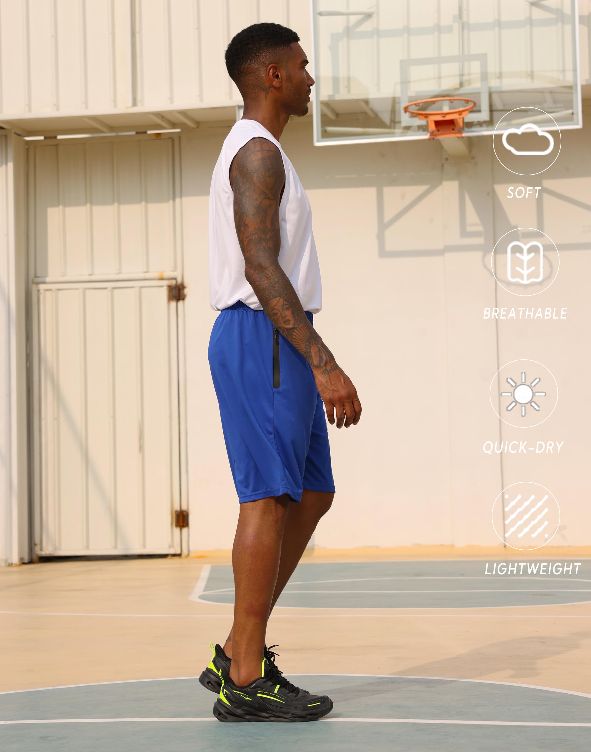 RPOVIG Conjunto de 5 pantalones cortos de entrenamiento para hombre, con bolsillos con cremallera, baloncesto, gimnasio, ropa deportiva de malla