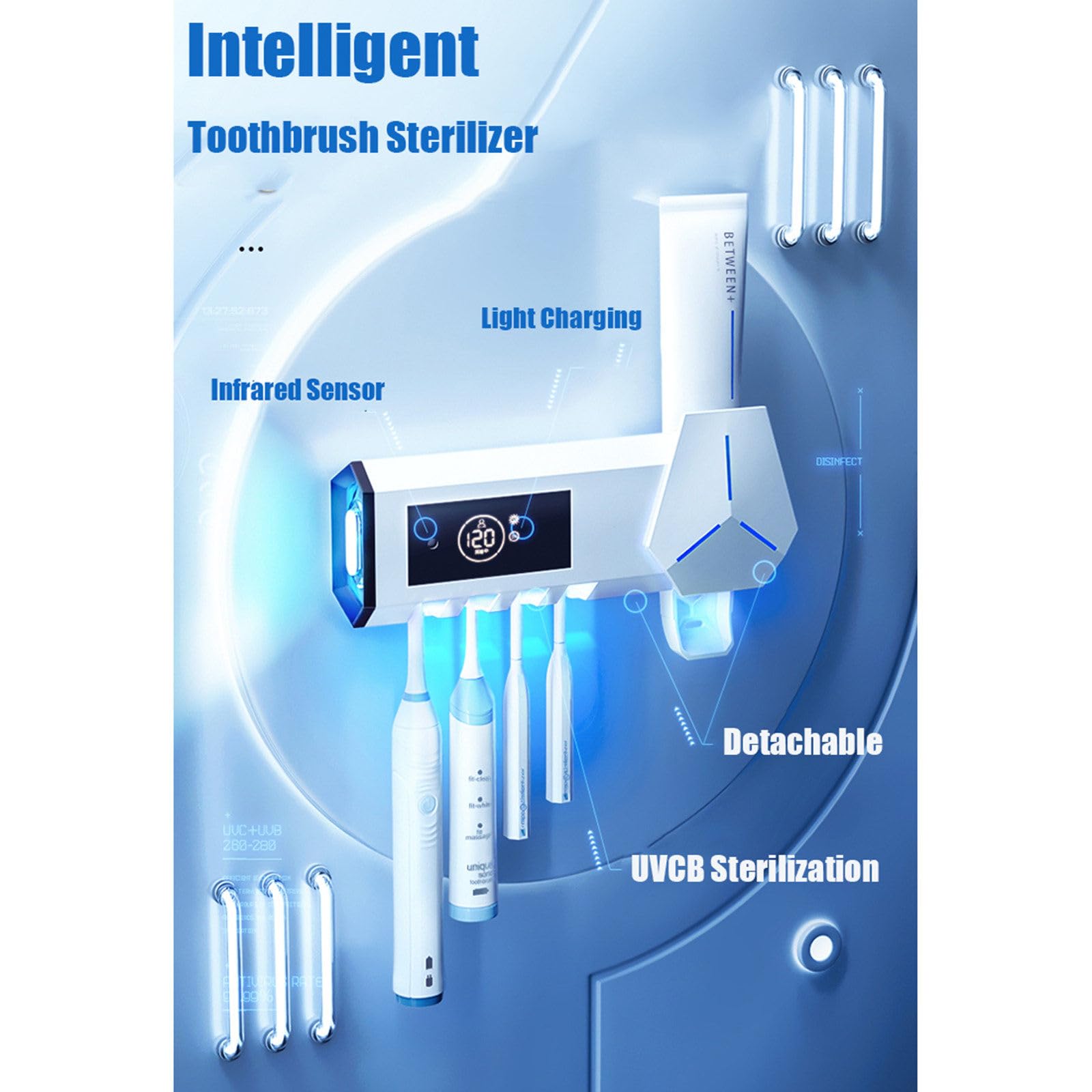 Tenedores de Cepillo de Dientes UV Inteligentes para baño, exprimidor de Cepillo de Dientes sin Agujeros, montado en la Pared,Black
