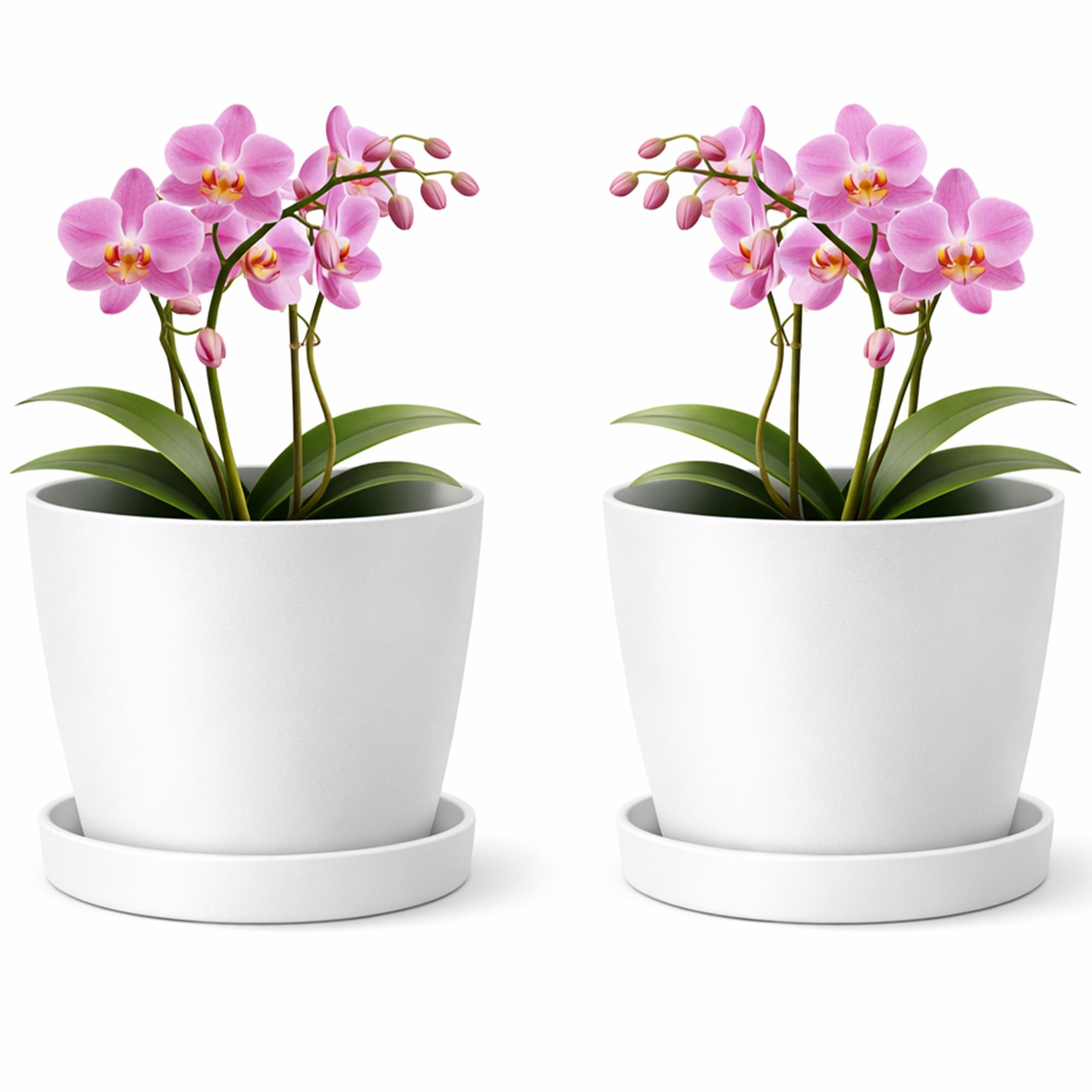 PECZEKO Matte Flower Pot, Plastic Planter, Decorative Pot for Large and Small Plants, Set of 2 Flower Tubs with Saucer, Flower Pot Herb Pot, Snow White, Diameter 12 cm — image 1