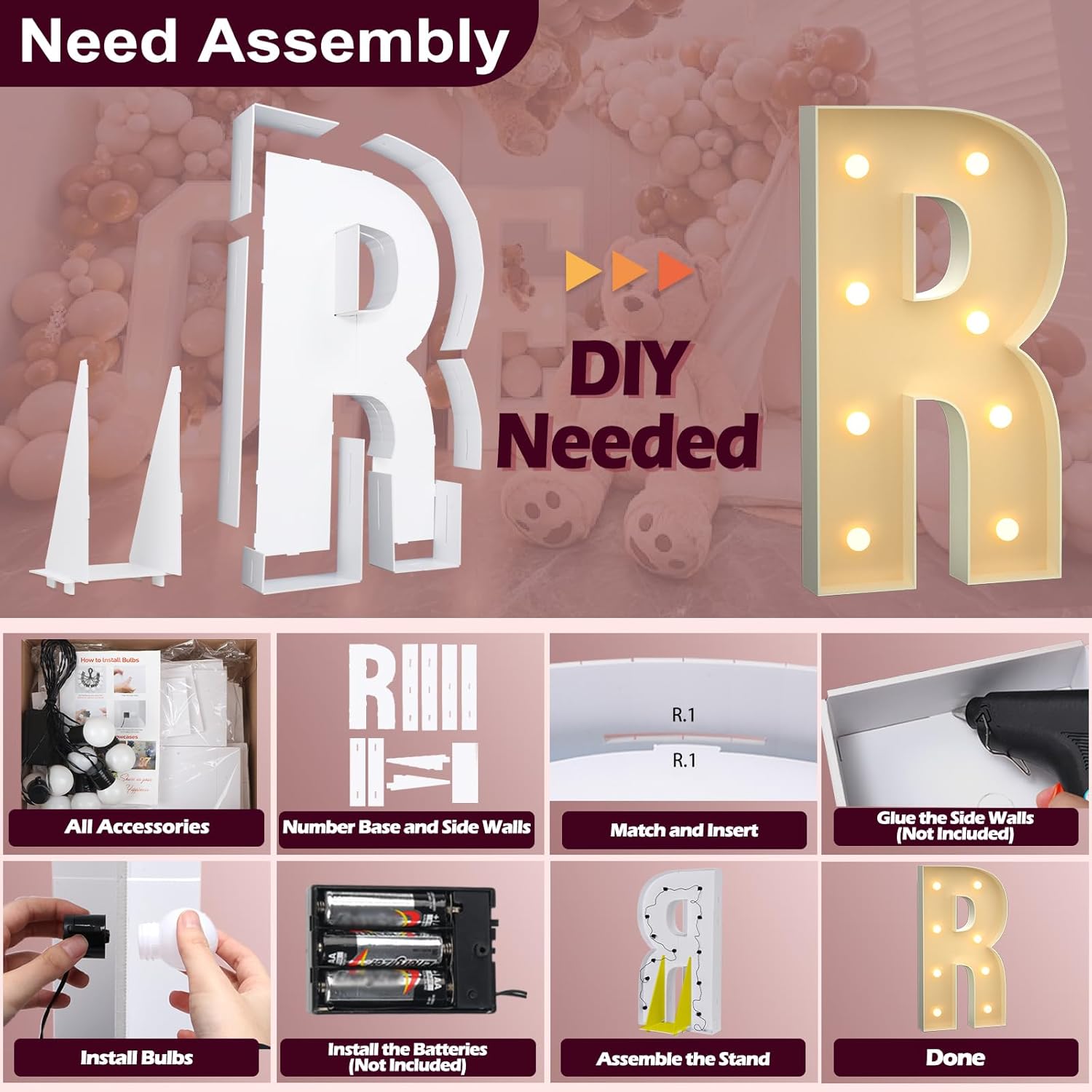 Marquee Letters 3 Feet Tall 3FT Large Light Up Letters R for Backdrop Big Marry Me Sign Birthday Party Decorations Engagement Party Pre-Cut Foam Board - Image 4