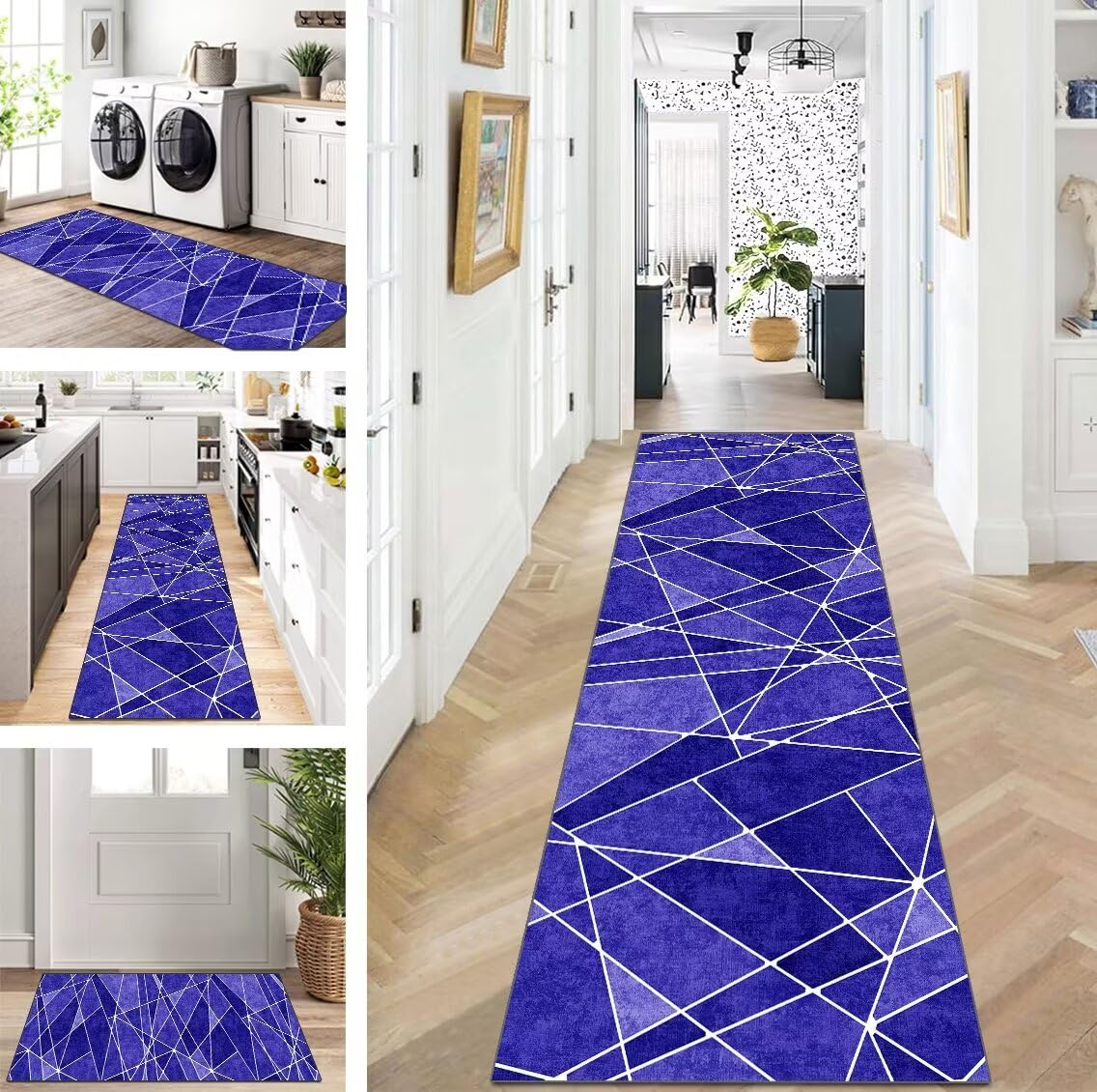 Tapis de couloir au motif vintage vert et blanc pour sol de chambre