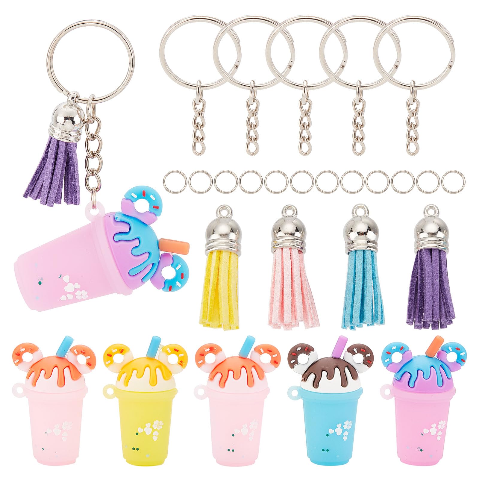 SUNNYCLUE 8 Sets Milk Tea Charms Bubble Tea Charms Keychain Making Kit Boba Tea Charms Sweet Food Ice Cream Charm Summer Hawaii Drinks Charm for jewellery Making Kit Women Adults DIY Keychains Crafts