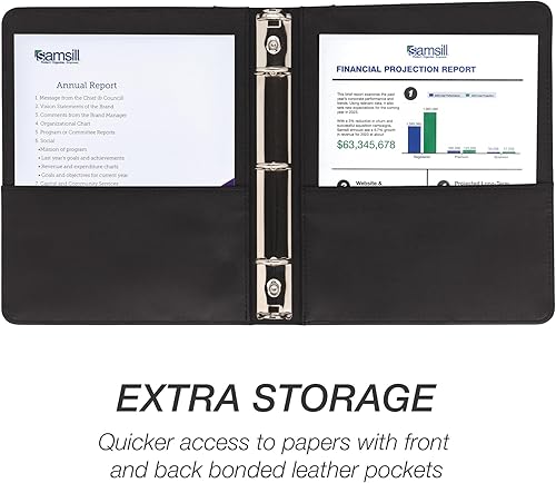 Vista 18 de Samsill Carpeta de 3 anillos de 1.5 pulgadas, piel, color negro con costuras de contraste, 8.5 x 11 pulgadas, 3 anillos, carpeta para cuadernos
