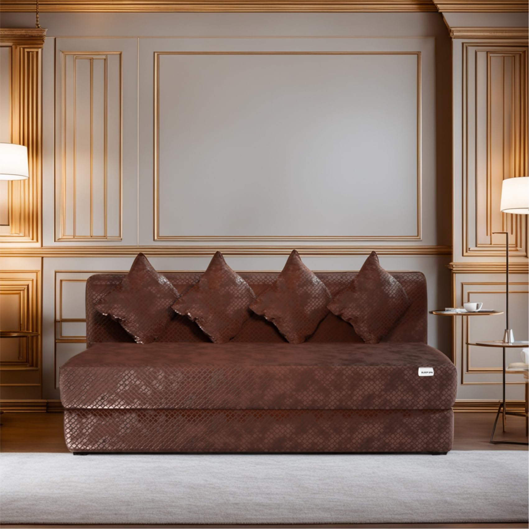 Sleep SPA Folding Sofa Cum Bed Two Seater 6x6 Inch Jute Fabric Velvet Brown with 4 Cushions and 1 Year Warranty-image-14