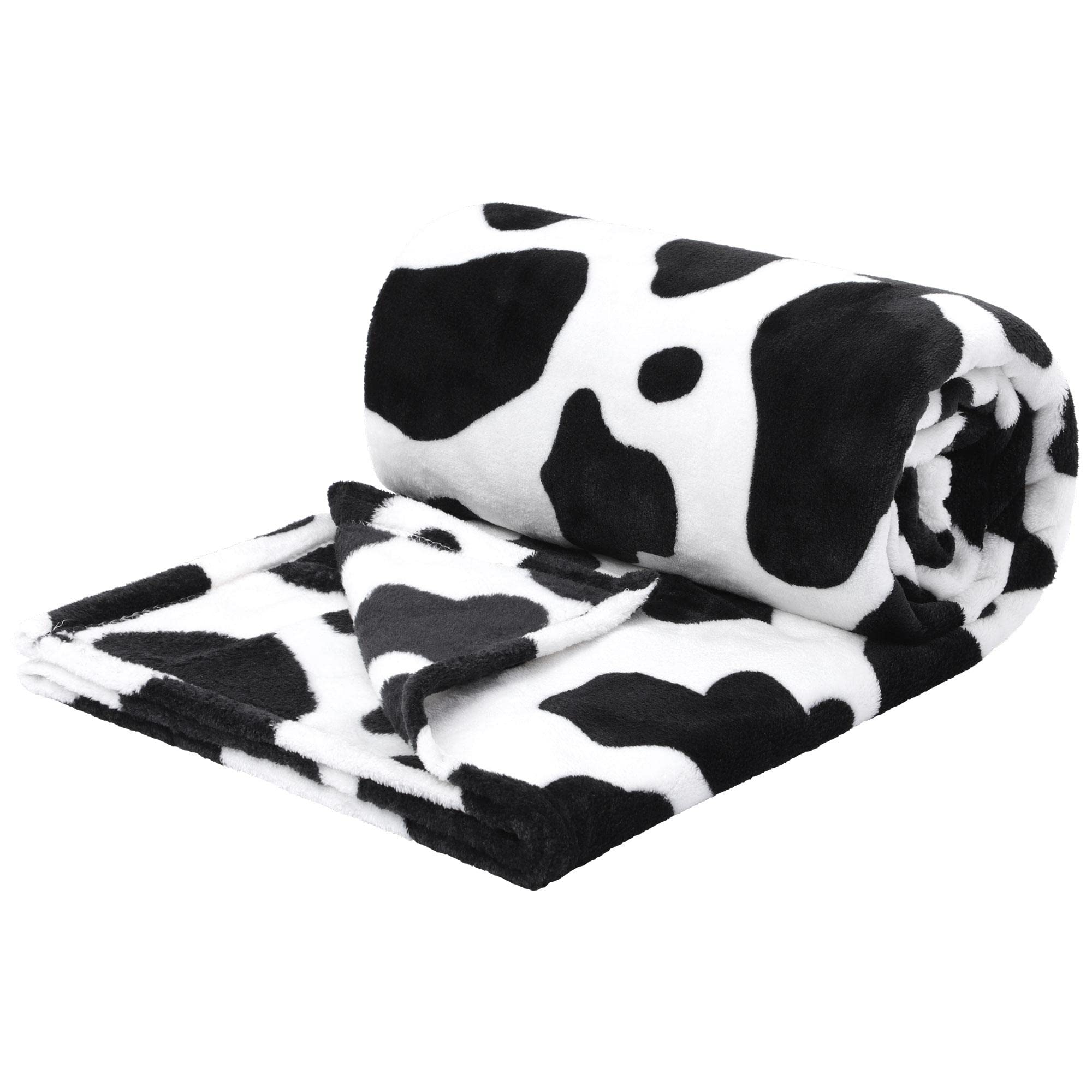 PiccoCasa Cow Printed Blanket, Soft 300GSM Fleece Flannel Throw Blanket Lightweight Cute Comfy Warm Cow Texture Black and White Cowhide Blankets for Couch Sofa Bed Office 100 x 130cm